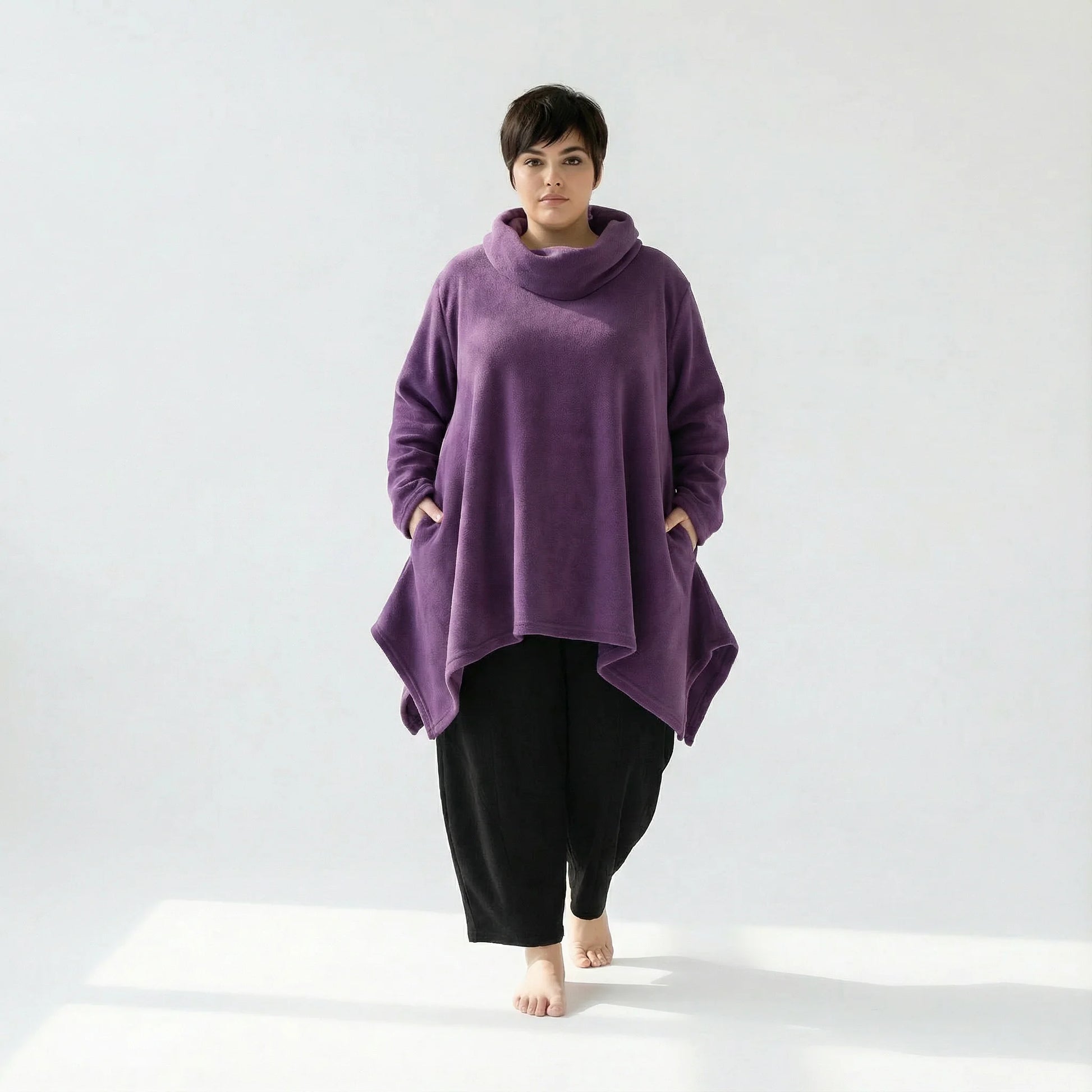  A-Form Bigshirt von AKH Fashion aus Materialmix, 1552.03371, Violett, Ausgefallen, Zeitlos