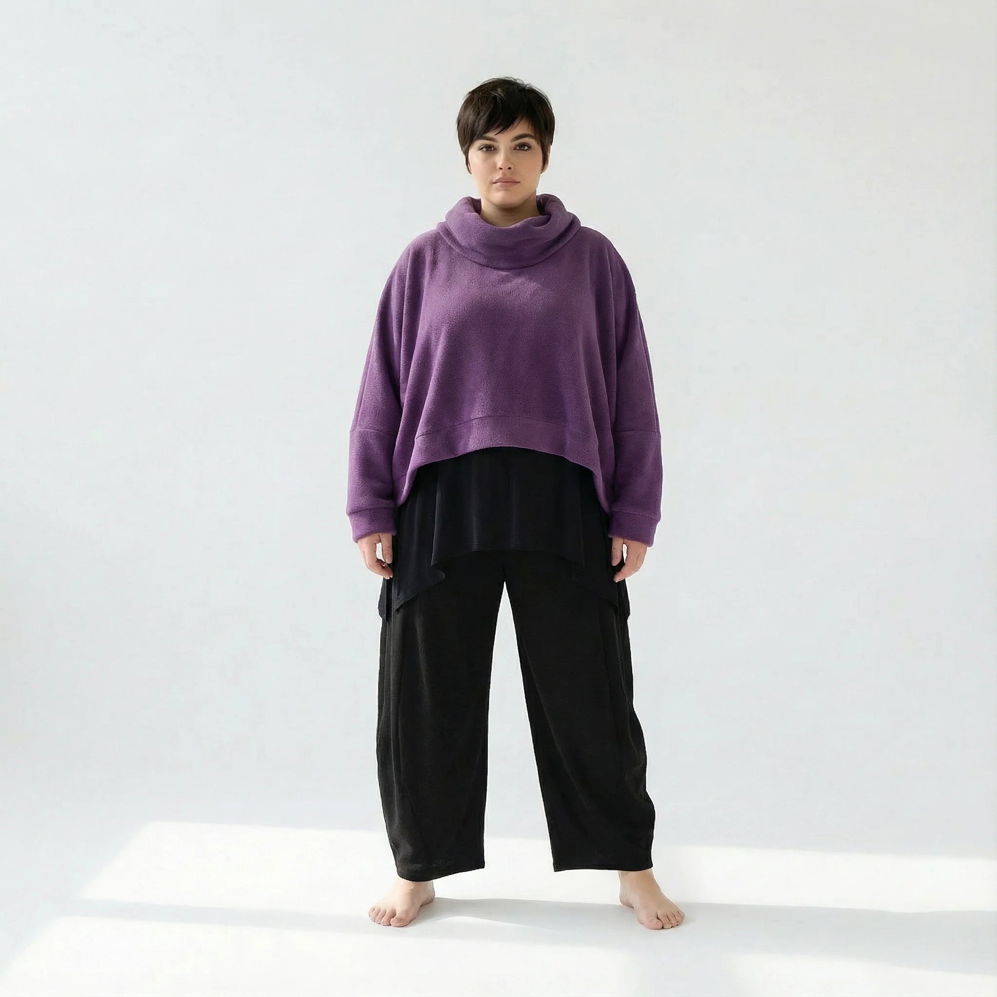  AKH Fashion Überwurf in kastiger Form, aus Materialmix, 1552.7011R, Violett, Ausgefallen