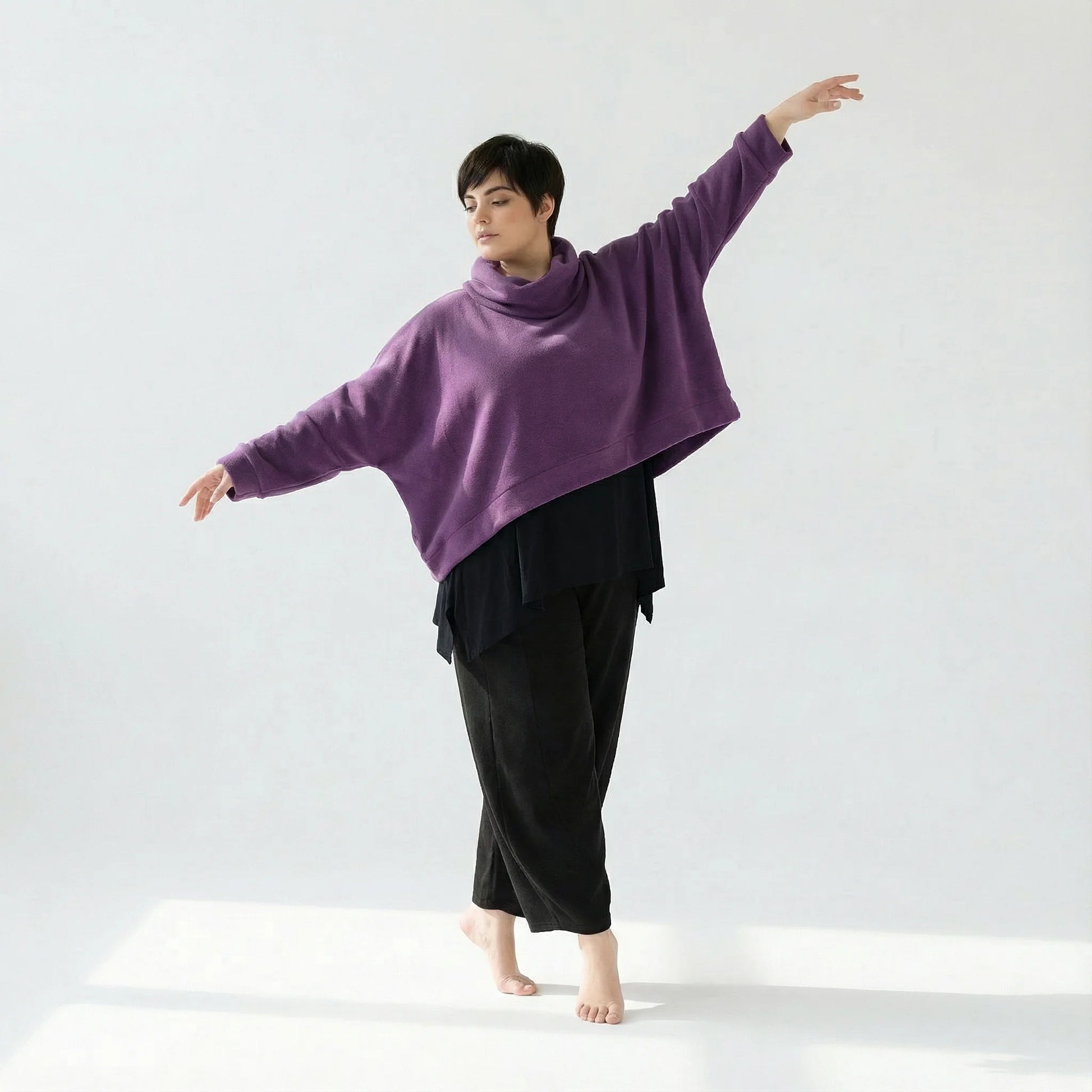  AKH Fashion Überwurf in kastiger Form, aus Materialmix, 1552.7011R, Violett, Ausgefallen