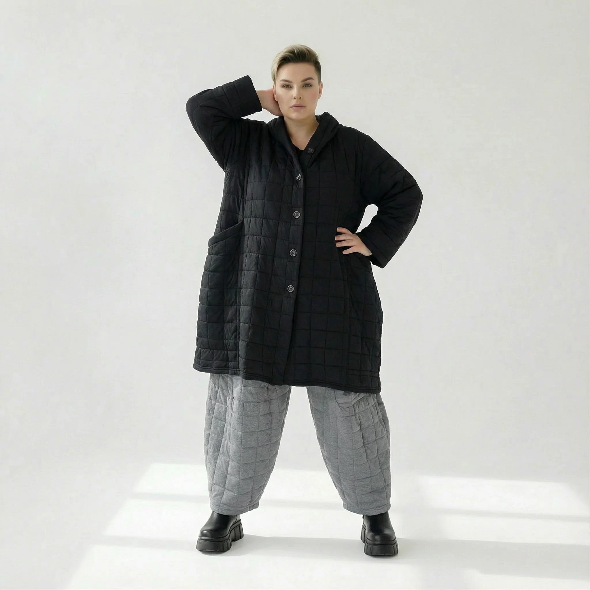  Ballonmantel von AKH Fashion aus Viskose, 1561.06600, Schwarz, Kariert, Ausgefallen