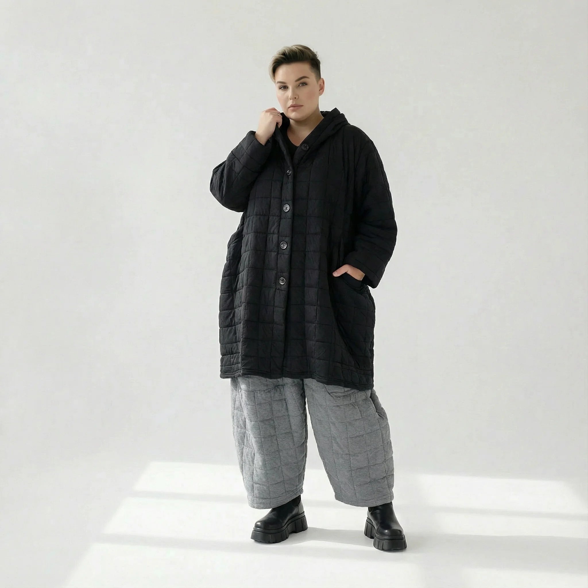  Ballonmantel von AKH Fashion aus Viskose, 1561.06600, Schwarz, Kariert, Ausgefallen