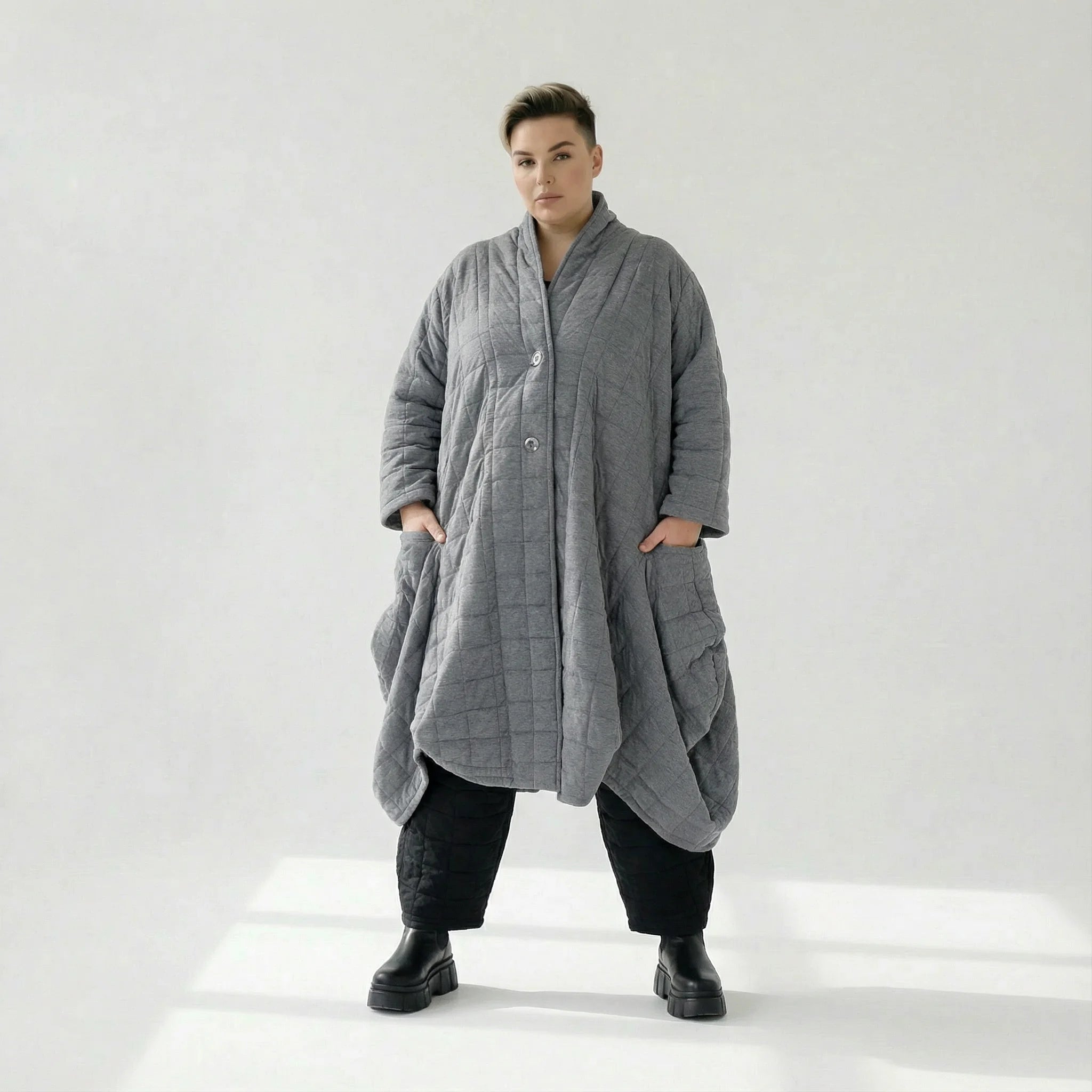  Ballonmantel von AKH Fashion aus Viskose, 1561.06671, Grau, Kariert, Ausgefallen, Zeitlos