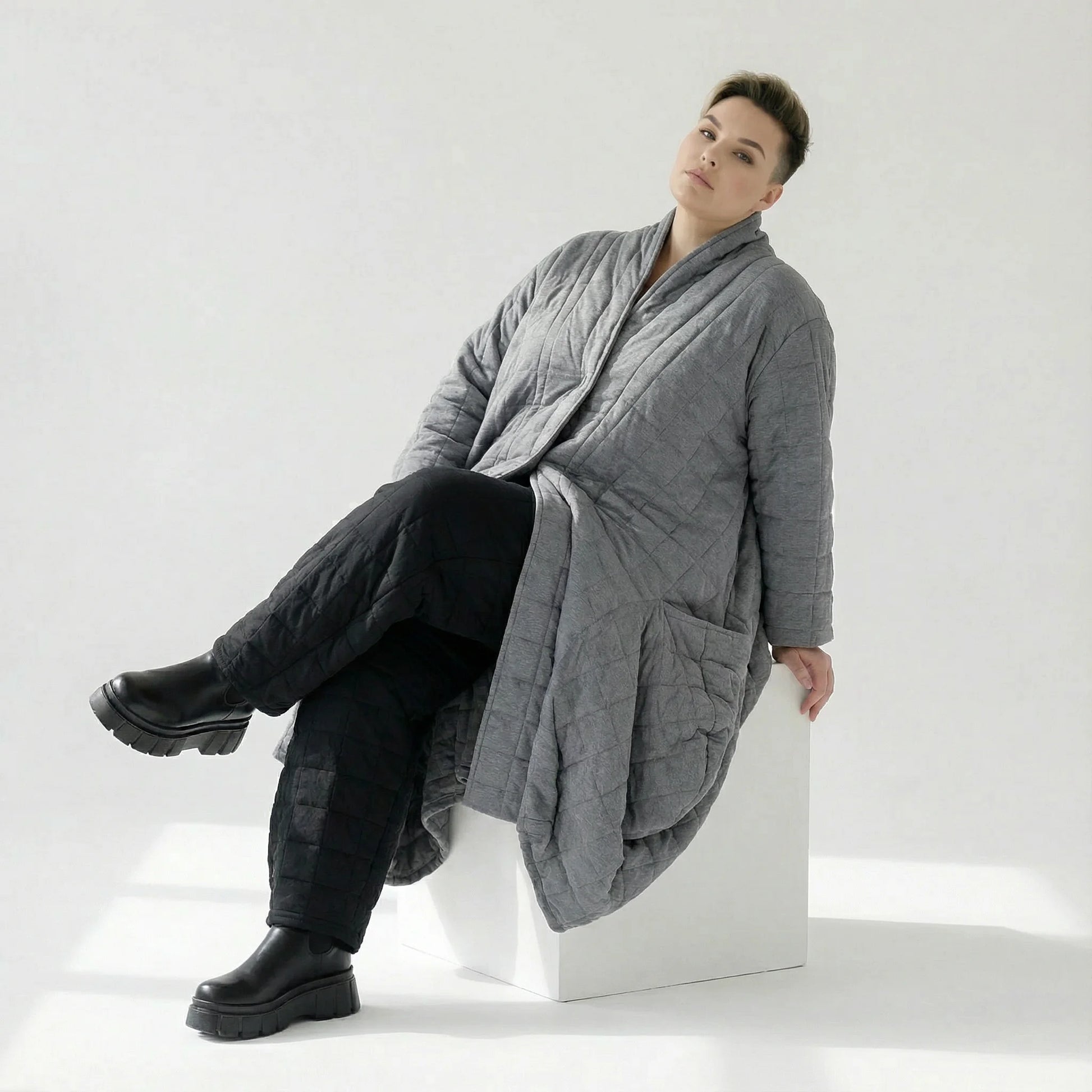  Ballonmantel von AKH Fashion aus Viskose, 1561.06671, Grau, Kariert, Ausgefallen, Zeitlos