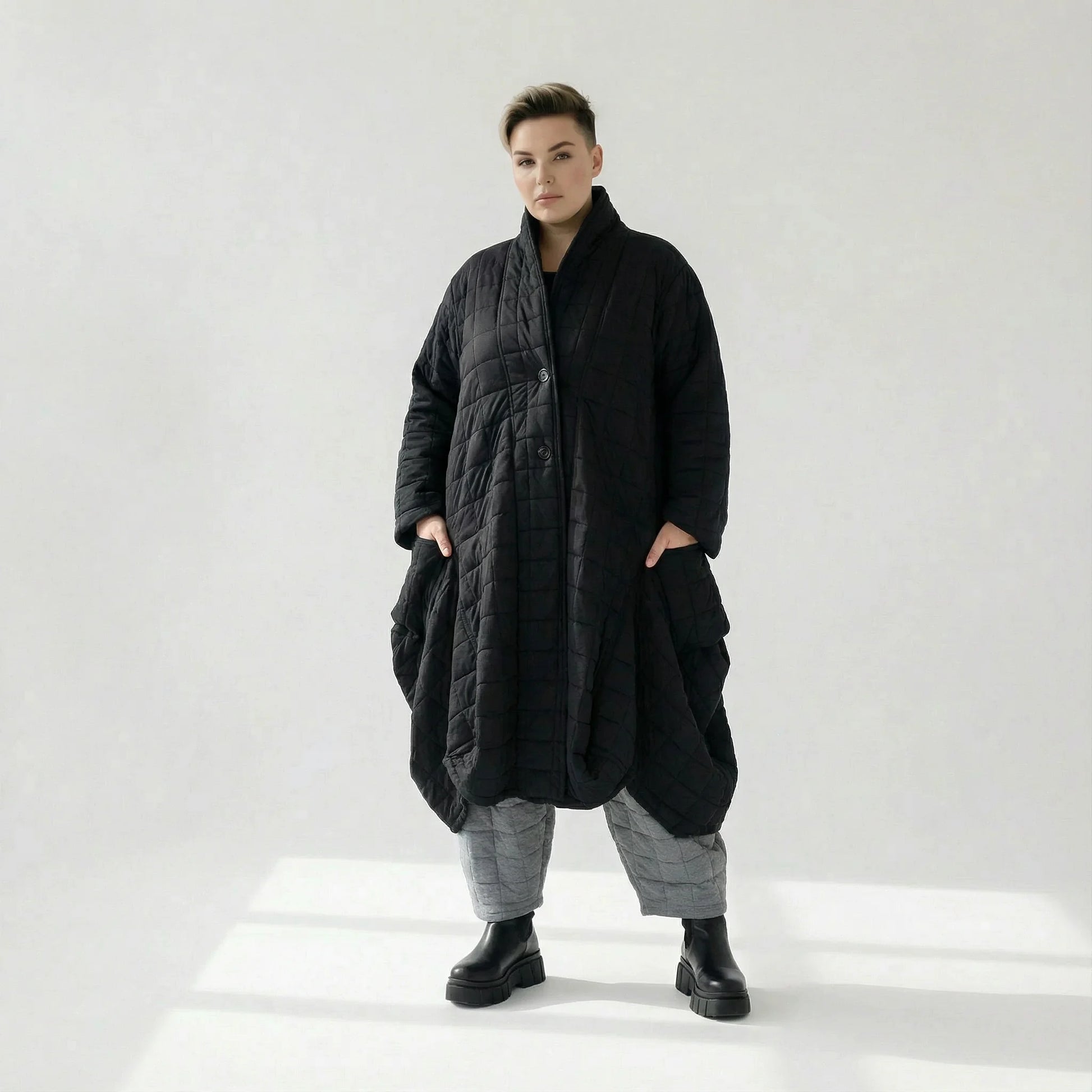  Ballonmantel von AKH Fashion aus Viskose, 1561.06671, Schwarz, Kariert, Ausgefallen