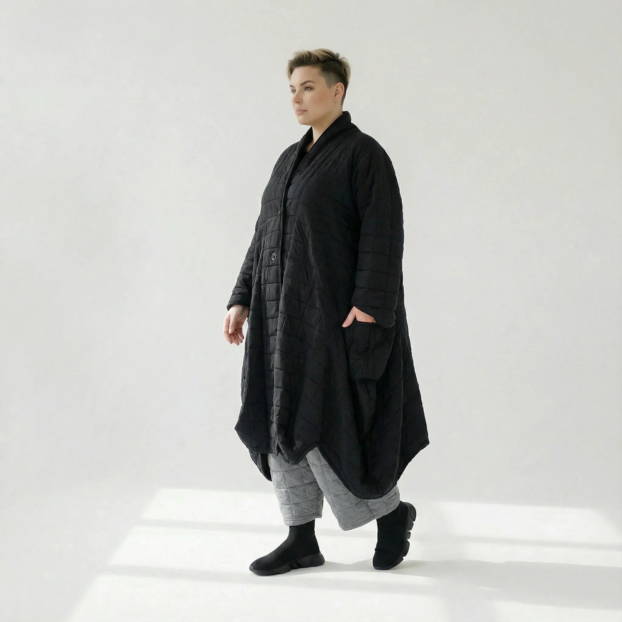  Ballonmantel von AKH Fashion aus Viskose, 1561.06671, Schwarz, Kariert, Ausgefallen