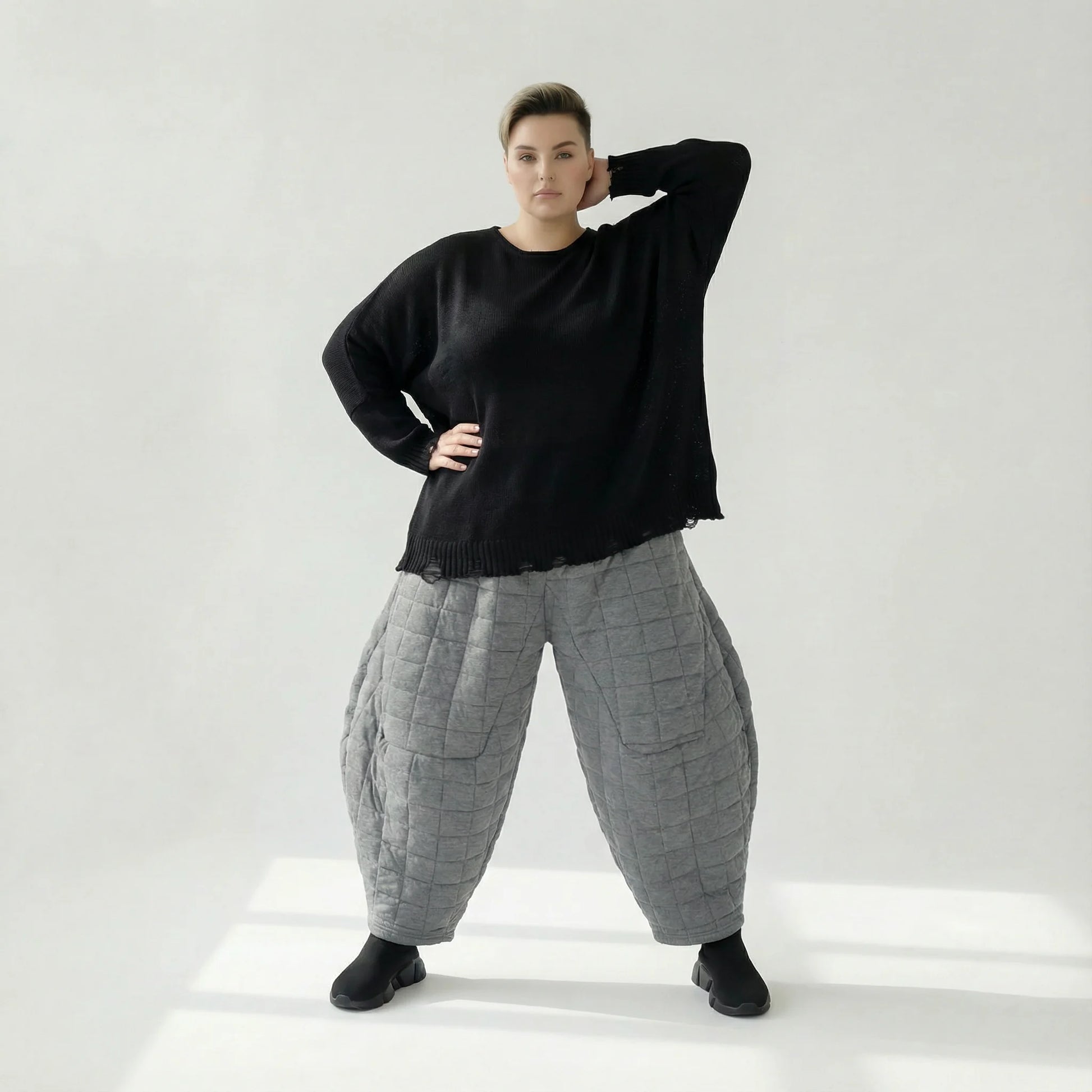  Ballonhose von AKH Fashion aus Viskose, 1561.06883, Grau, Kariert, Ausgefallen, Zeitlos