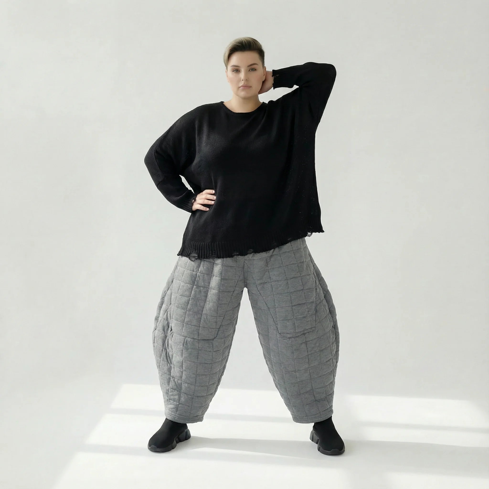  Ballonhose von AKH Fashion aus Viskose, 1561.06883, Grau, Kariert, Ausgefallen, Zeitlos