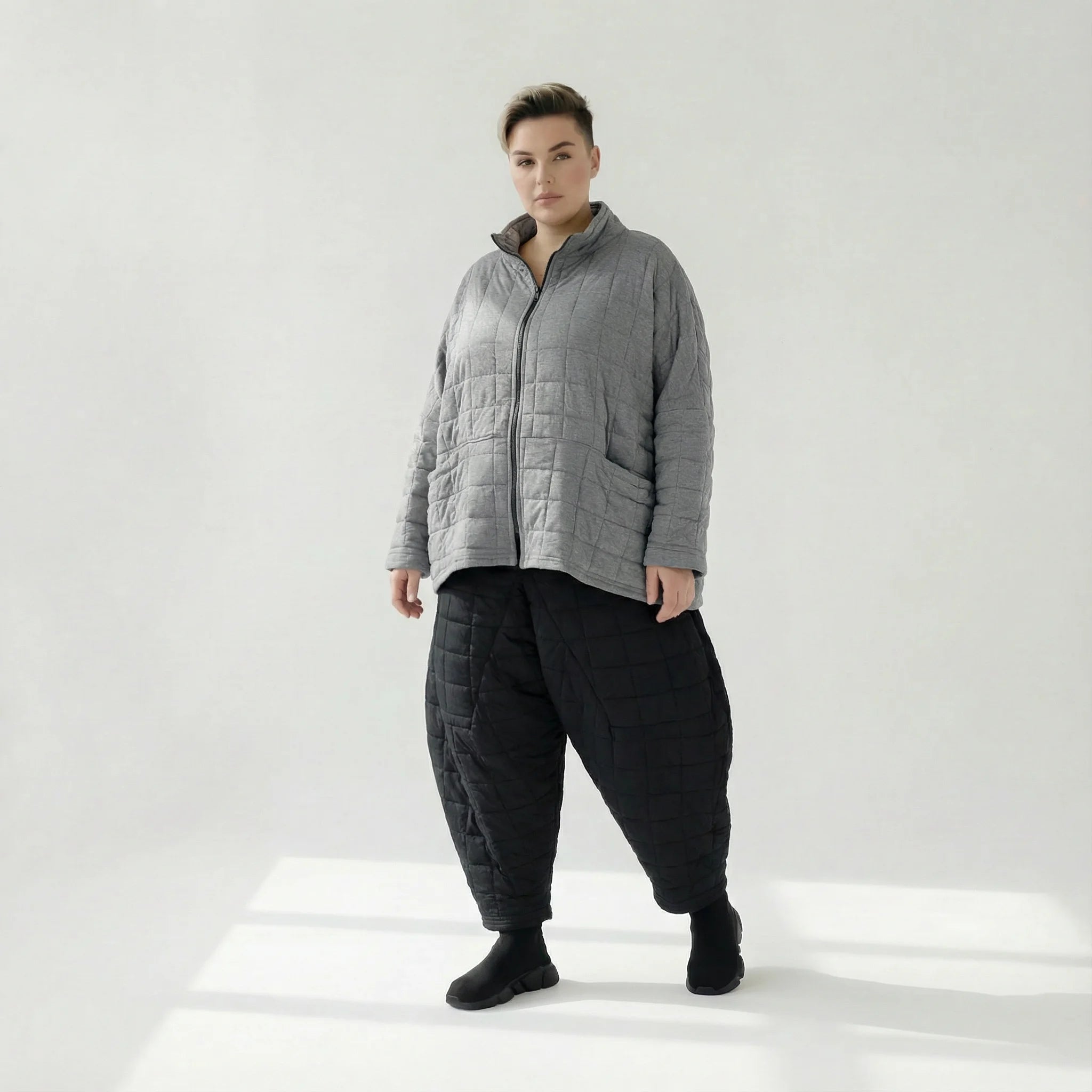  AKH Fashion Jacke in kastiger Form, aus Viskose, 1561.07104, Grau, Kariert, Ausgefallen