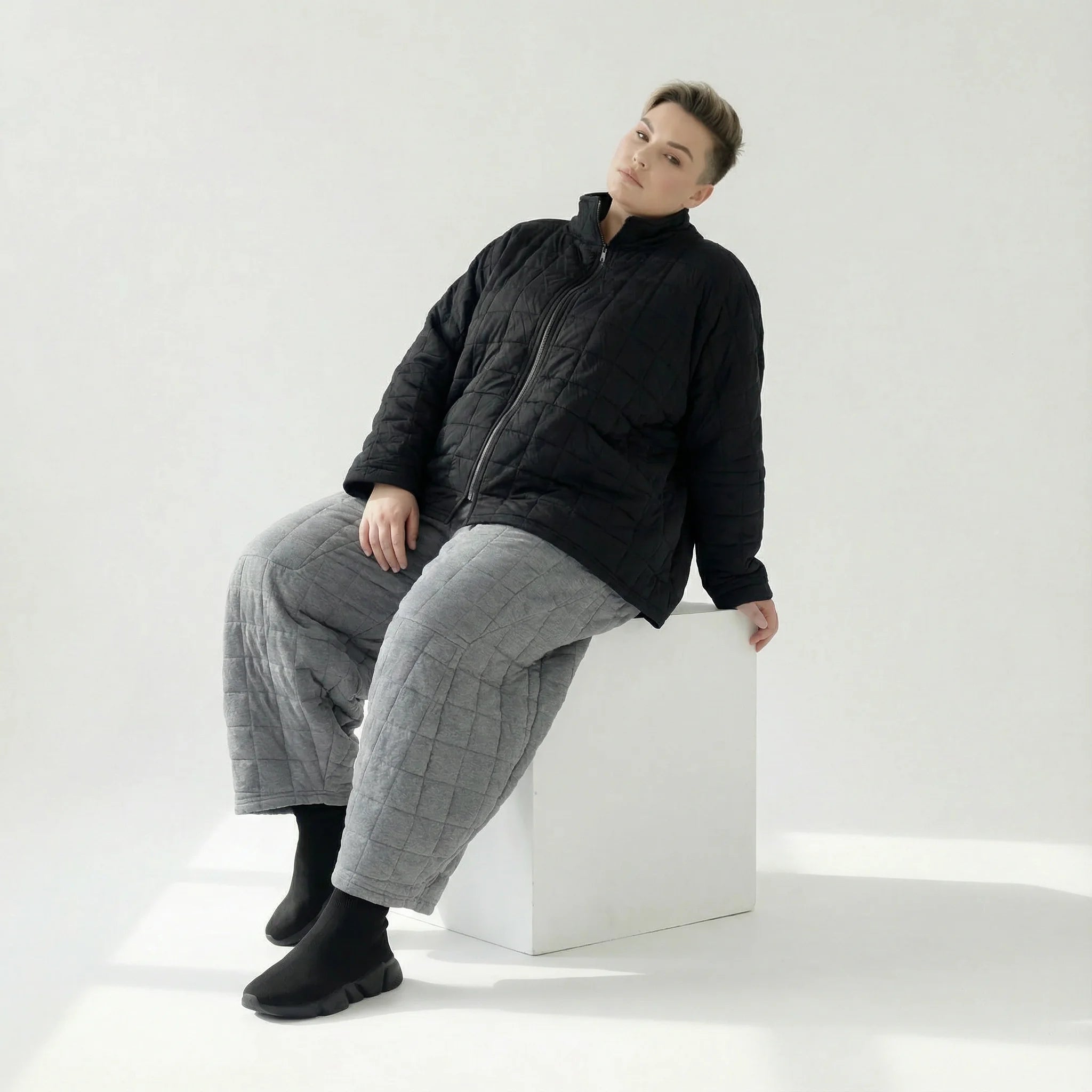  AKH Fashion Jacke in kastiger Form, aus Viskose, 1561.07104, Schwarz, Kariert, Schick