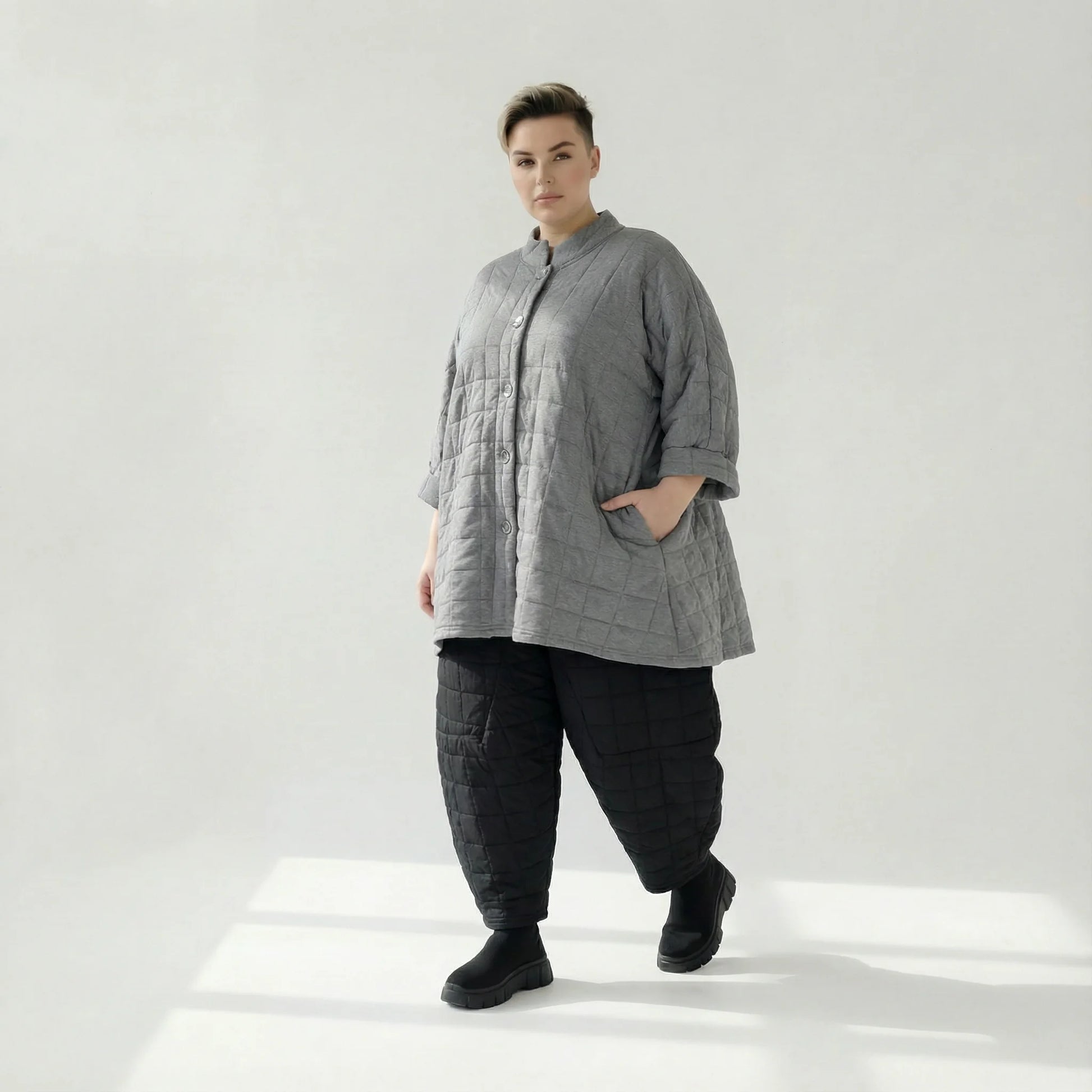  A-Form Bluse von AKH Fashion aus Viskose, 1561.07116, Grau, Kariert, Ausgefallen, Zeitlos