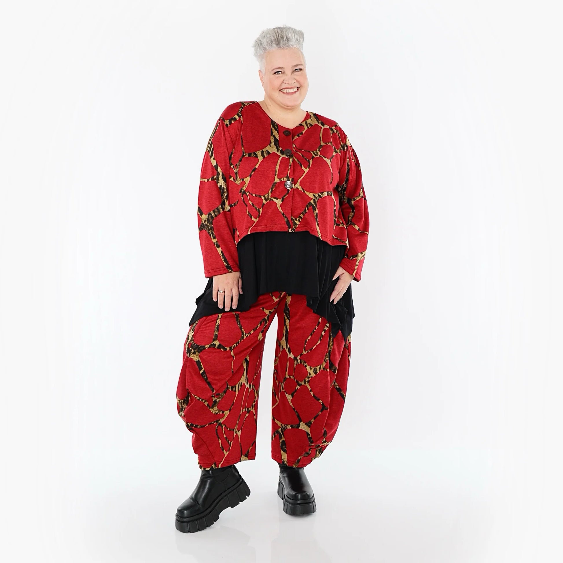  Ballonhose von AKH Fashion aus Materialmix, 1563.08069, Rot/Multi, Grafik, Ausgefallen