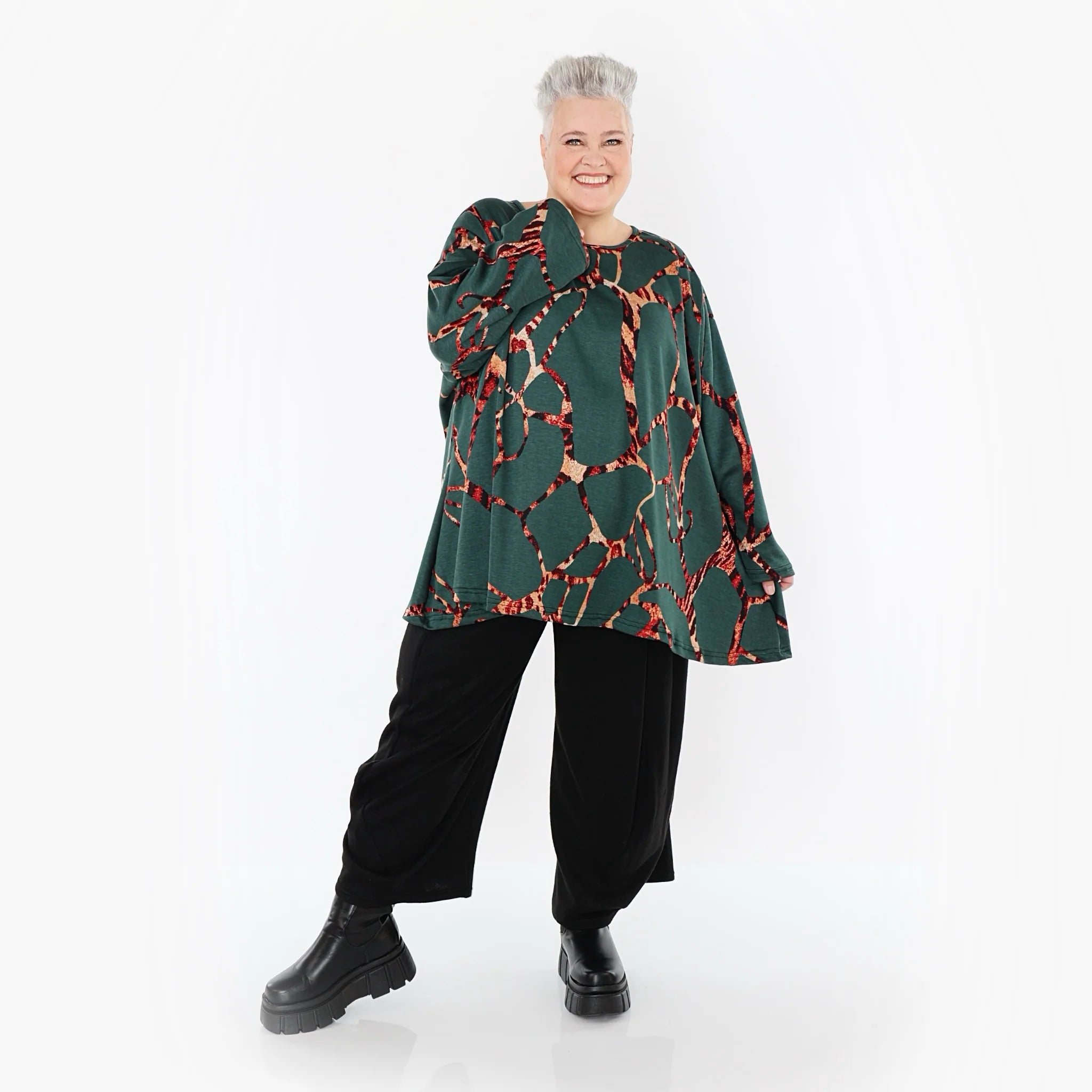  A-Form Bigshirt von AKH Fashion aus Materialmix, 1563.00593, Grün/Multi, Grafik, Ausgefallen