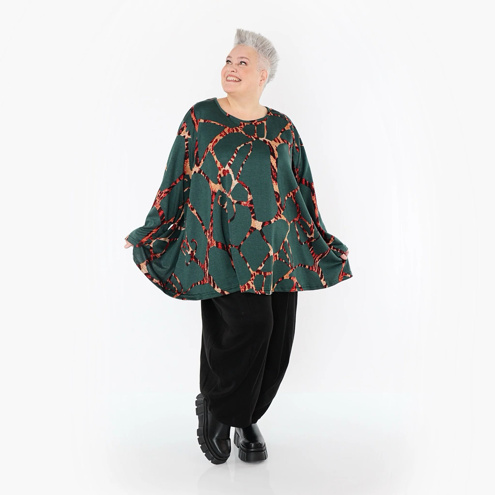  A-Form Bigshirt von AKH Fashion aus Materialmix, 1563.00593, Grün/Multi, Grafik, Ausgefallen