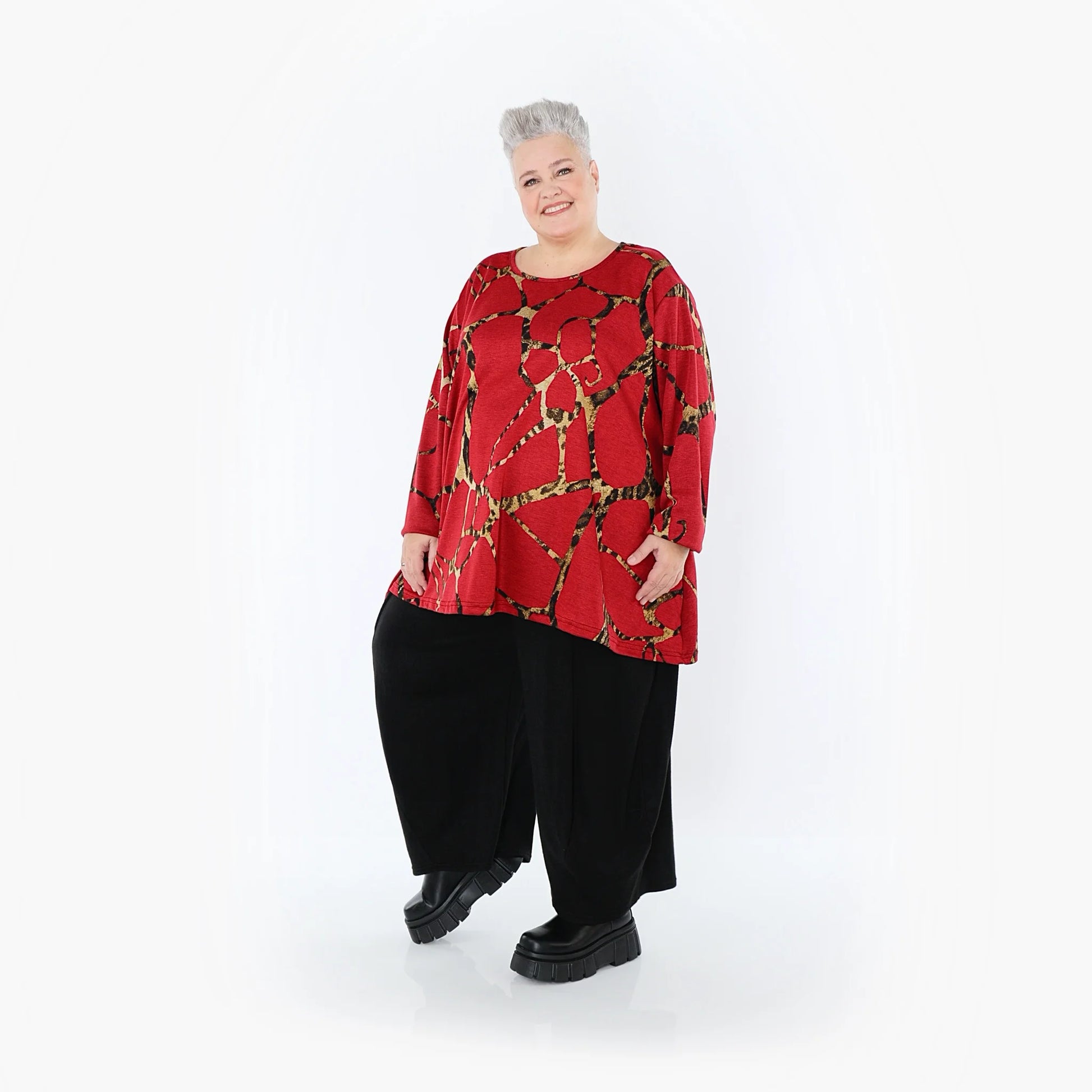  A-Form Bigshirt von AKH Fashion aus Materialmix, 1563.00593, Rot/Multi, Grafik, Ausgefallen