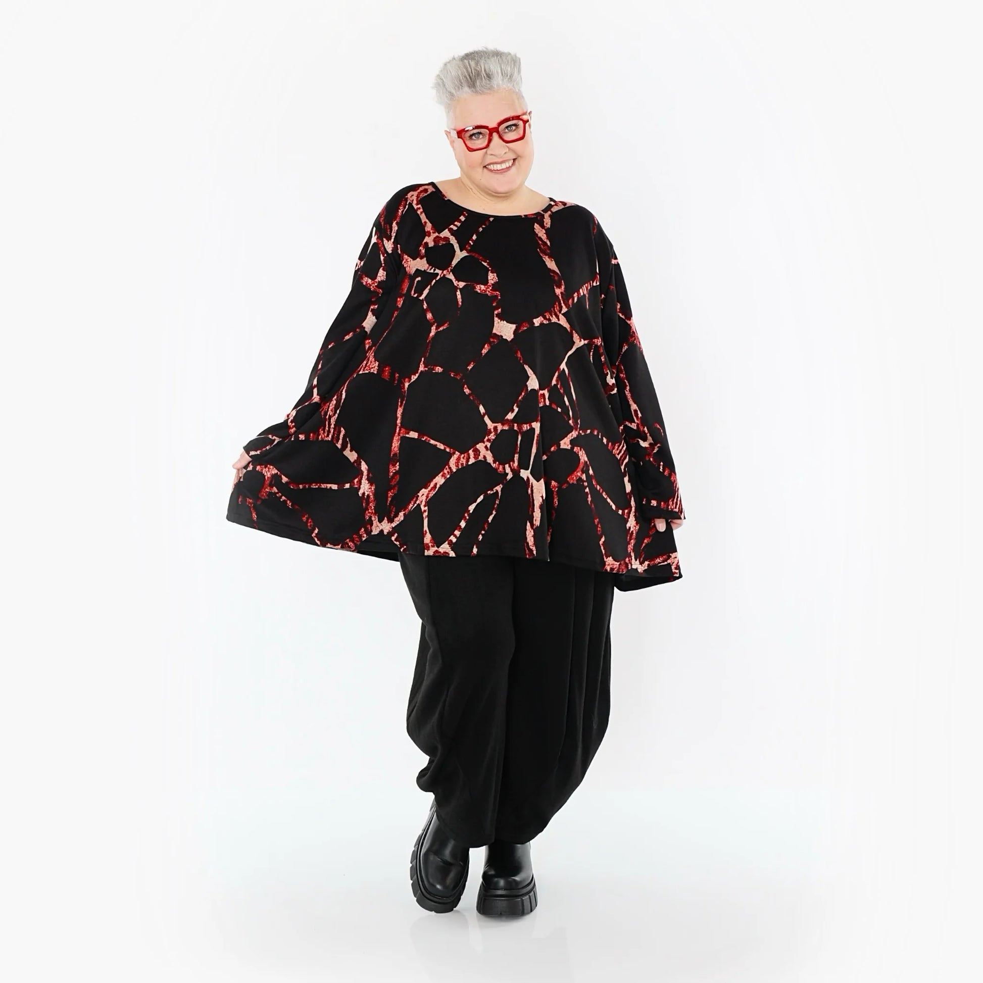  A-Form Bigshirt von AKH Fashion aus Materialmix, 1563.00593, Schwarz/Multi, Grafik, Schick