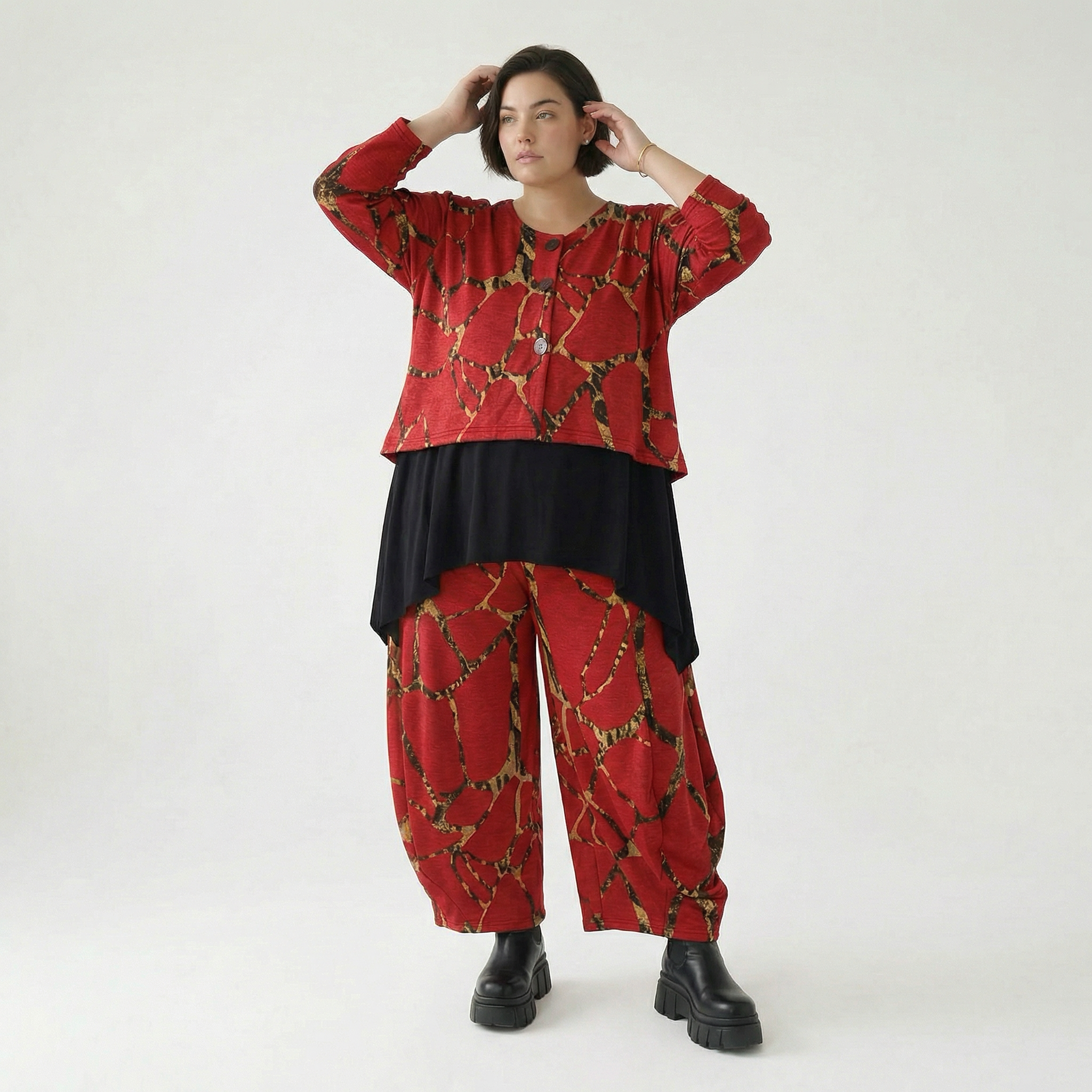  AKH Fashion Jacke in gerundeter Form, aus Materialmix, 1563.00130, Rot/Multi, Grafik