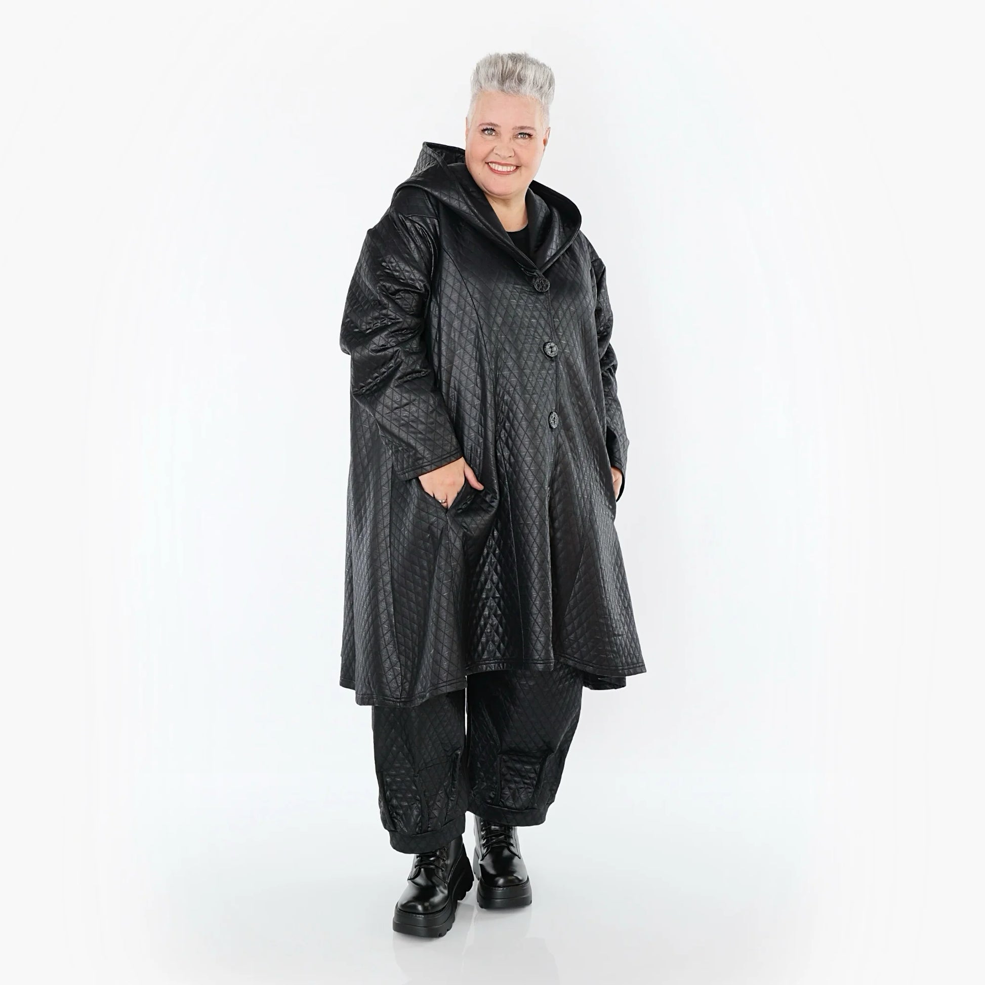  A-Form Jacke von AKH Premium aus Viskose, P1021.7163, Schwarz, Raute, Ausgefallen, Zeitlos