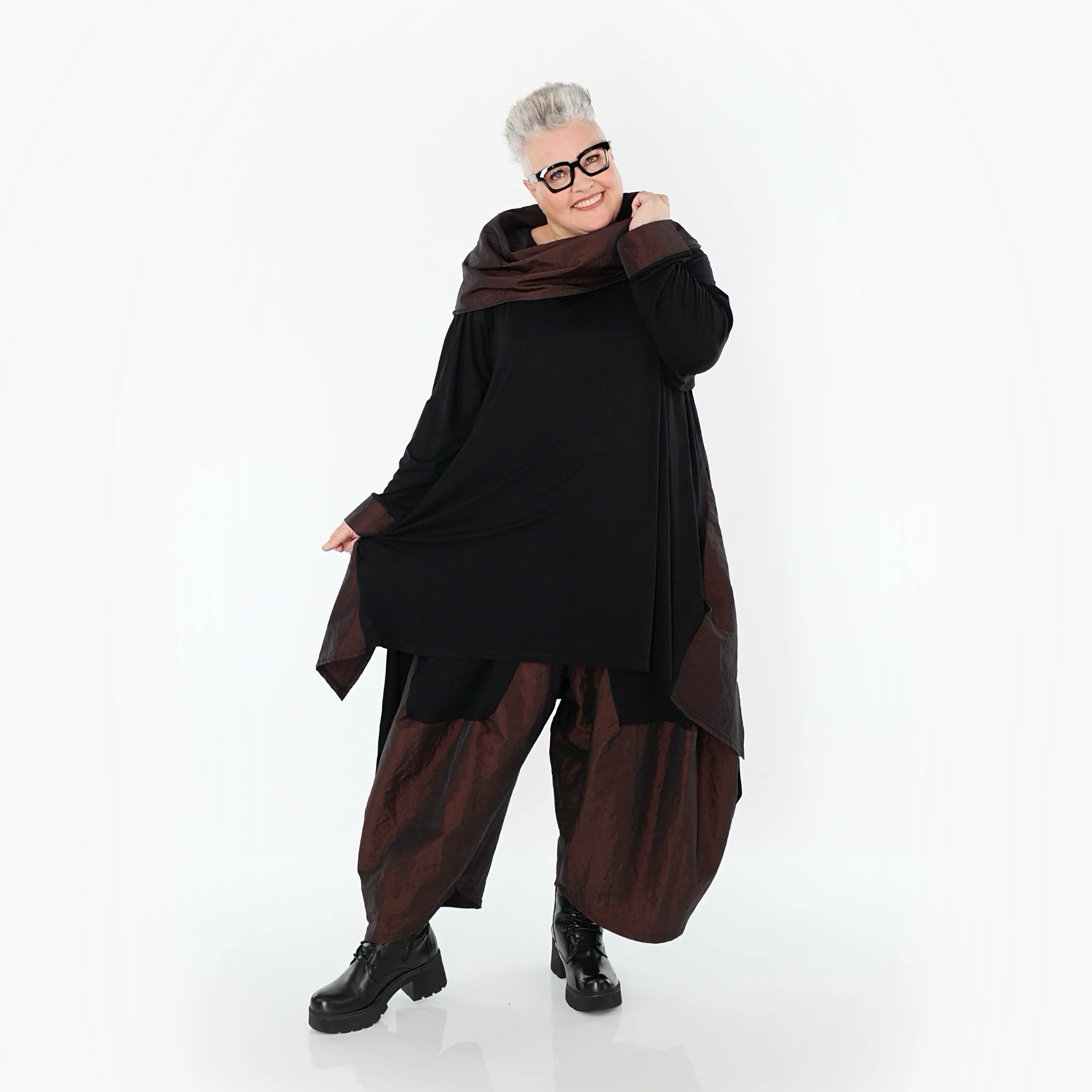  A-Form Shirt von AKH Premium aus Viskose, P102187, Schwarz/Braun, Ausgefallen, Zeitlos