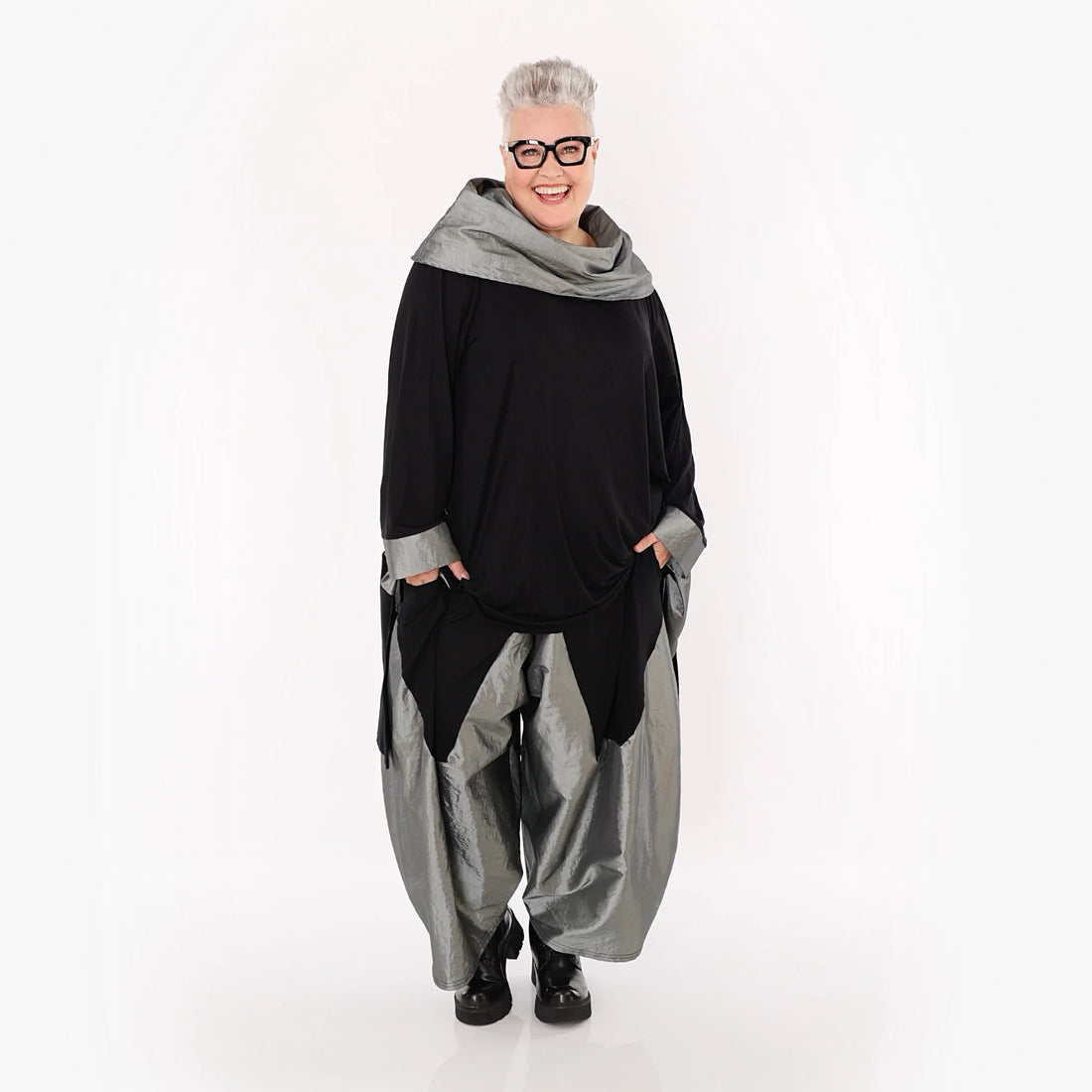  Ballonhose von AKH Premium aus Viskose, P106883, Schwarz/Grau, Ausgefallen, Zeitlos