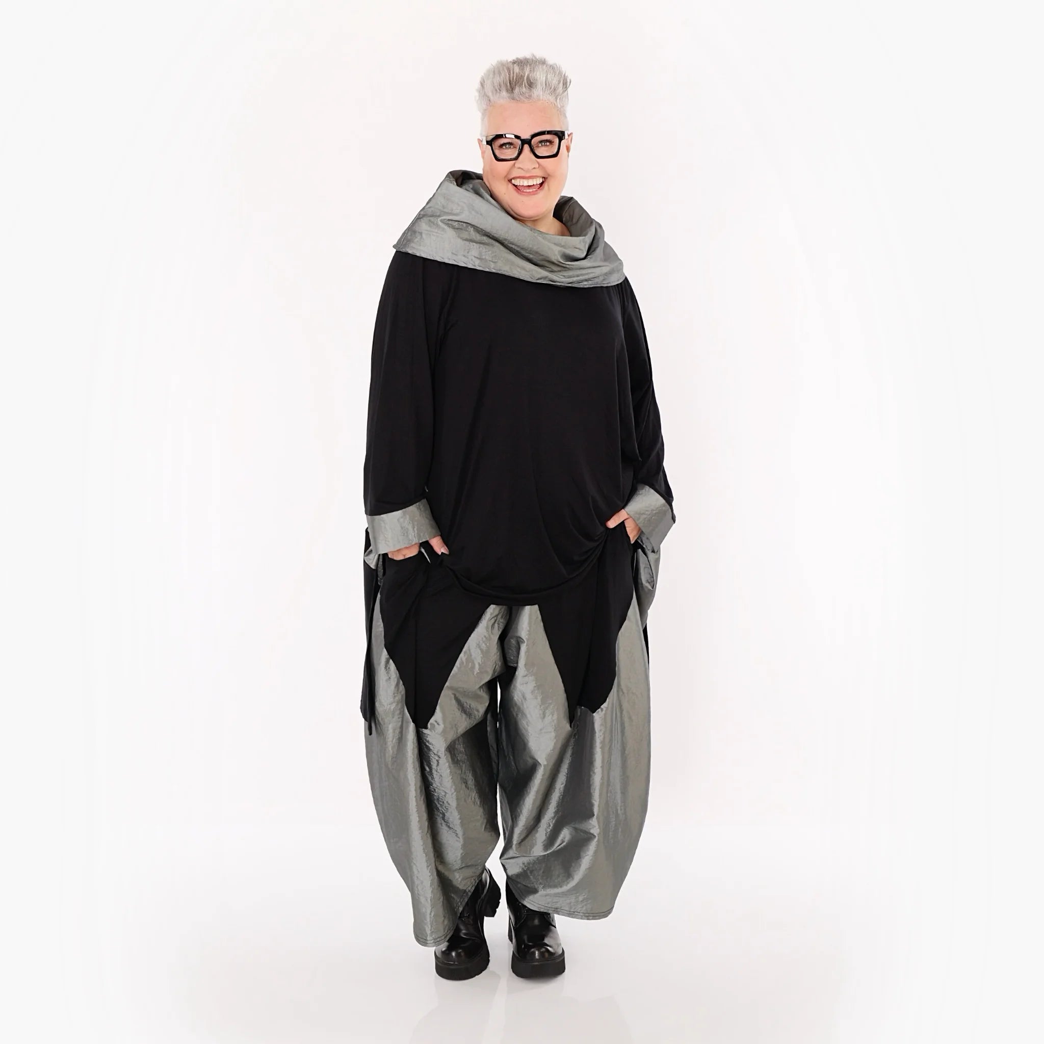  A-Form Shirt von AKH Premium aus Viskose, P102187, Schwarz/Grau, Ausgefallen, Zeitlos