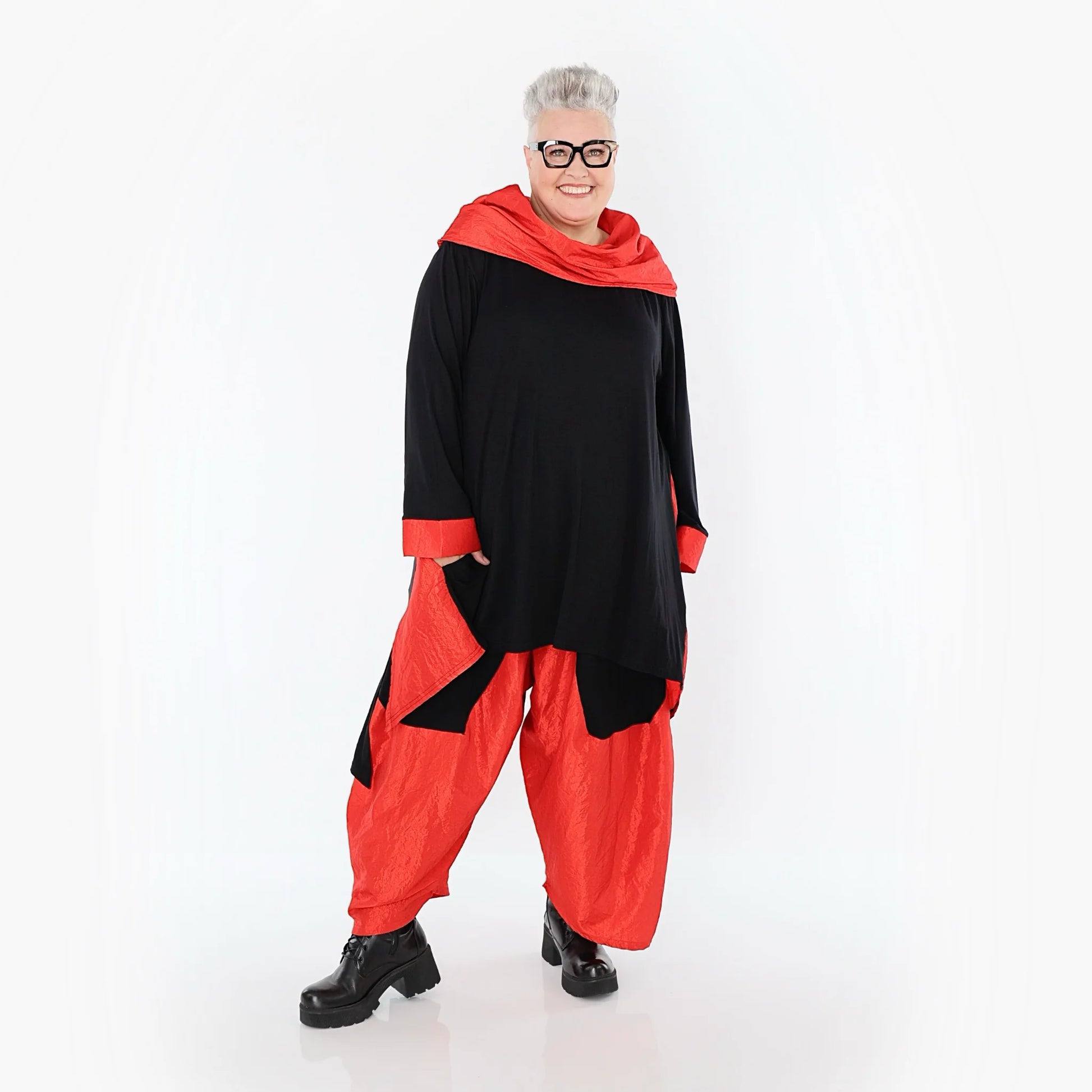  A-Form Shirt von AKH Premium aus Viskose, P102187, Schwarz/Rot, Ausgefallen, Zeitlos