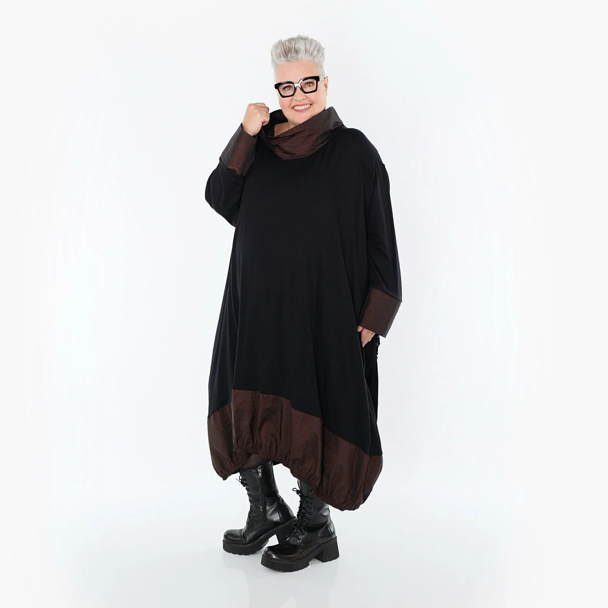  Ballonkleid von AKH Premium aus Viskose, P107156, Schwarz/Braun, Ausgefallen, Zeitlos