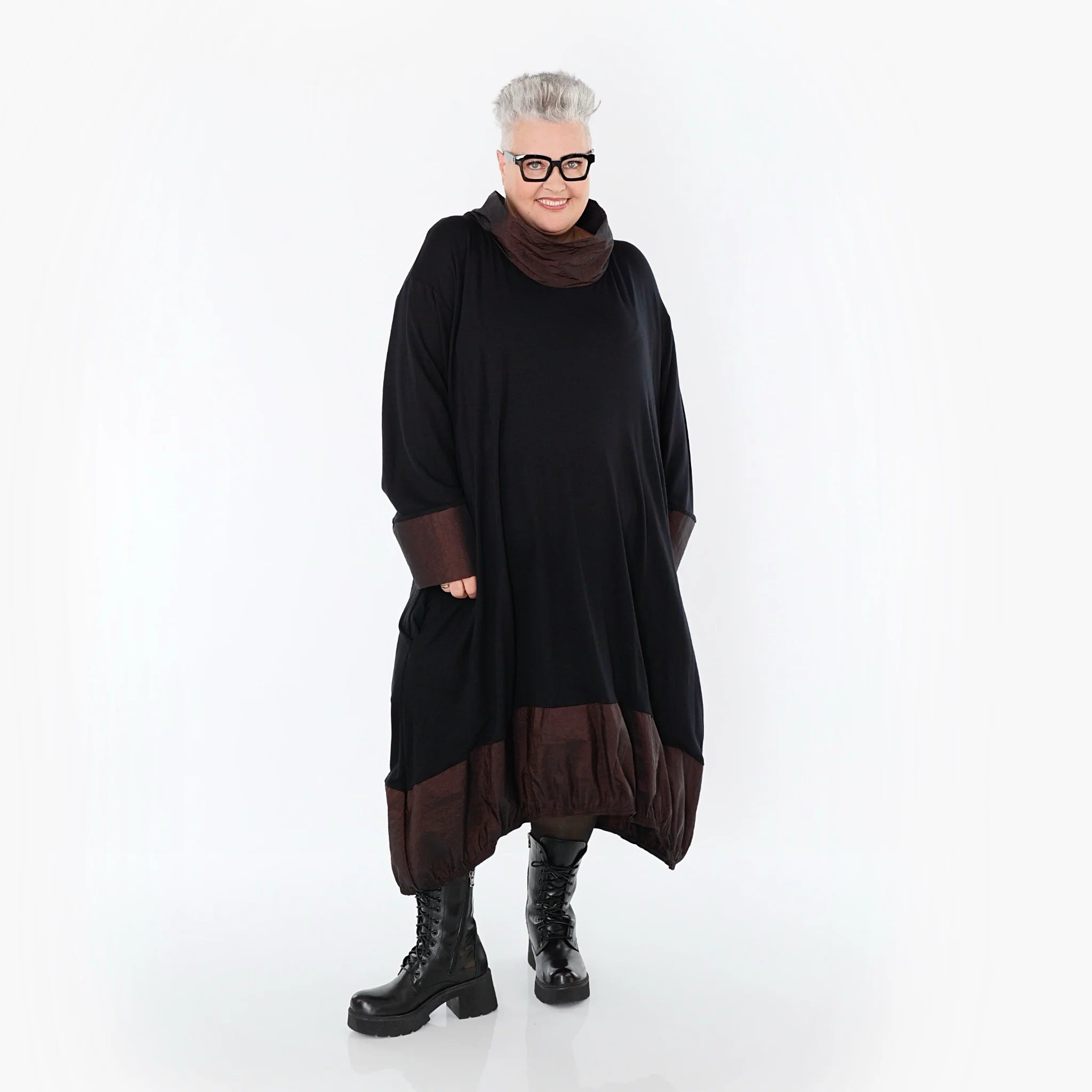  Ballonkleid von AKH Premium aus Viskose, P107156, Schwarz/Braun, Ausgefallen, Zeitlos