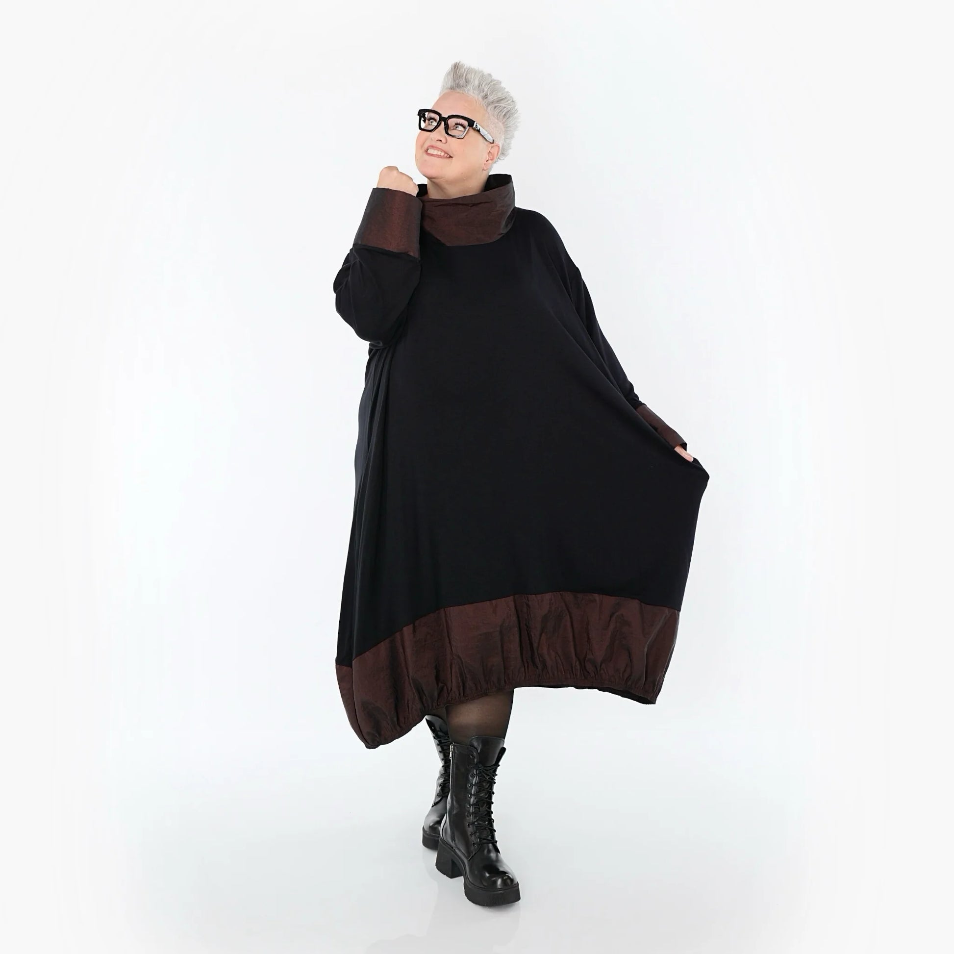  Ballonkleid von AKH Premium aus Viskose, P107156, Schwarz/Braun, Ausgefallen, Zeitlos