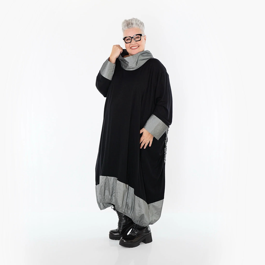  Ballonkleid von AKH Premium aus Viskose, P107156, Schwarz/Grau, Ausgefallen, Zeitlos