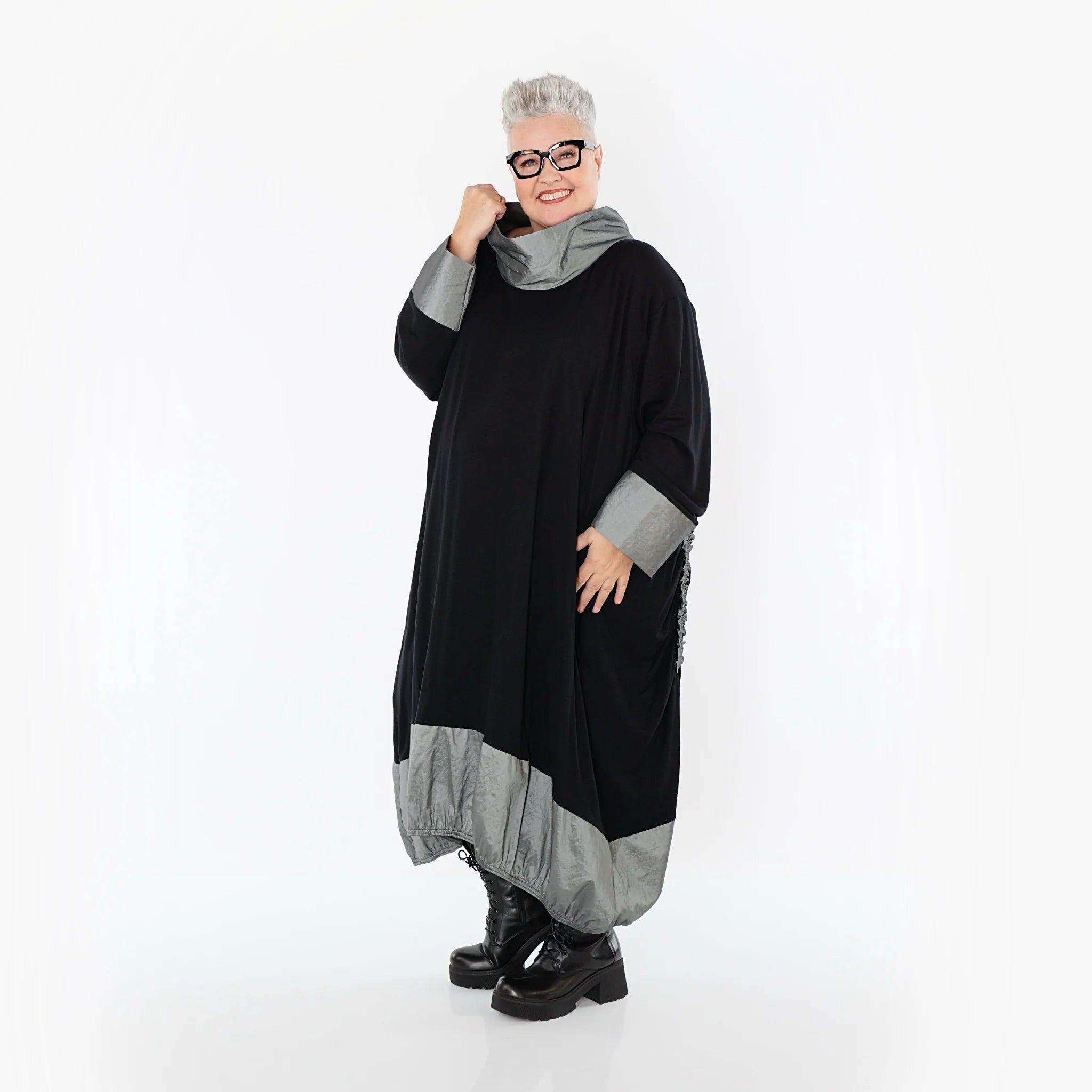  Ballonkleid von AKH Premium aus Viskose, P107156, Schwarz/Grau, Ausgefallen, Zeitlos