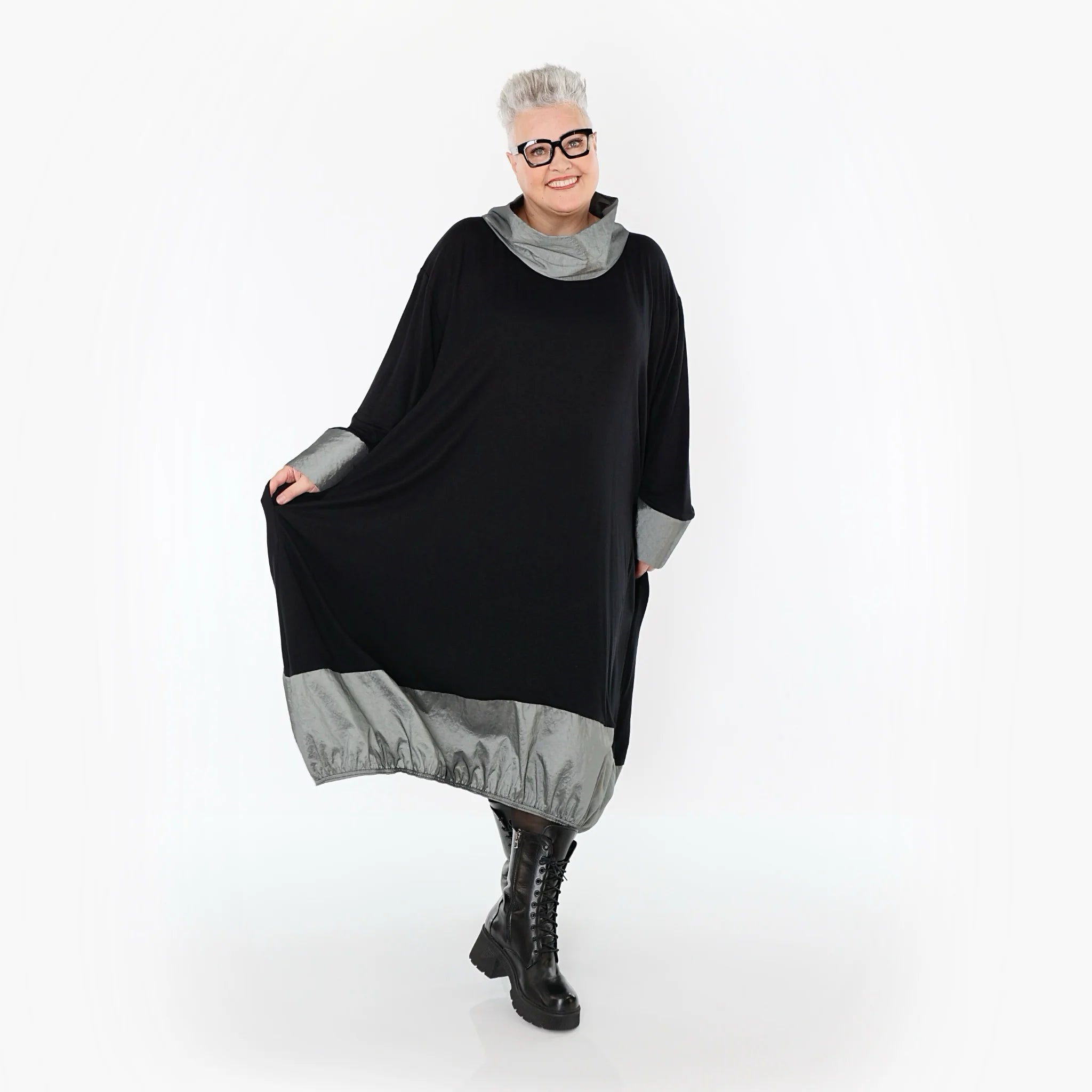  Ballonkleid von AKH Premium aus Viskose, P107156, Schwarz/Grau, Ausgefallen, Zeitlos