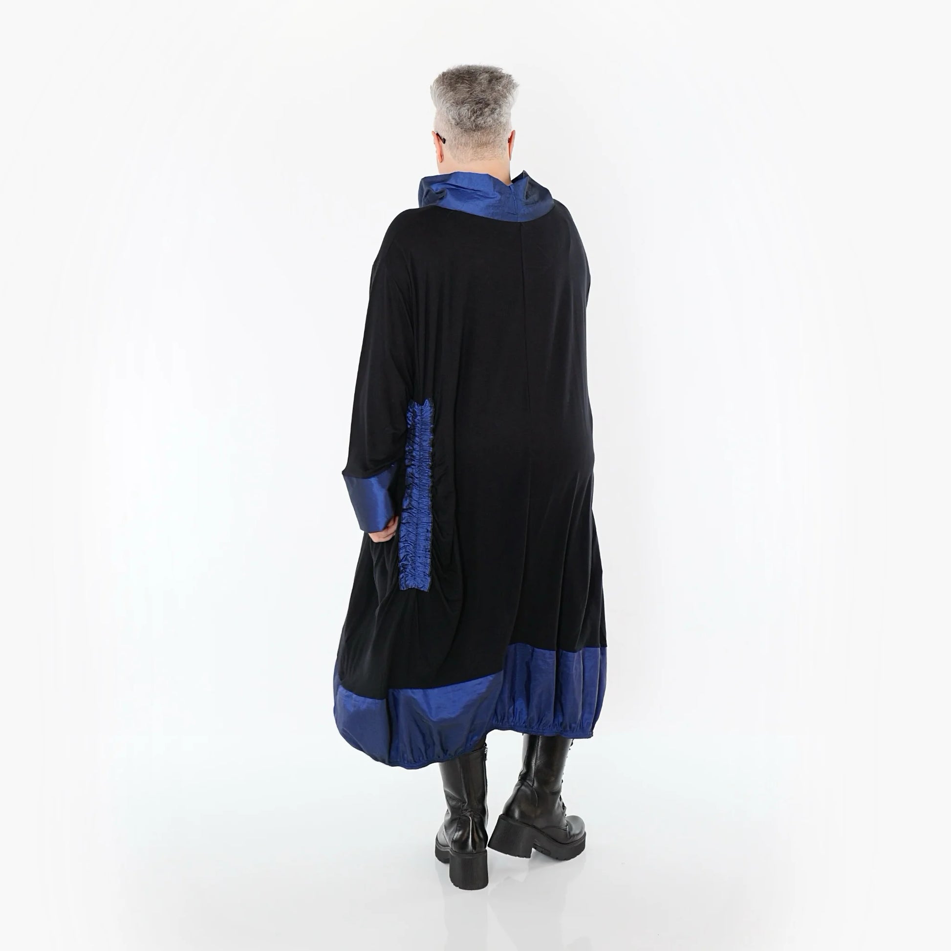  Ballonkleid von AKH Premium aus Viskose, P107156, Schwarz/Royalblau, Ausgefallen, Zeitlos