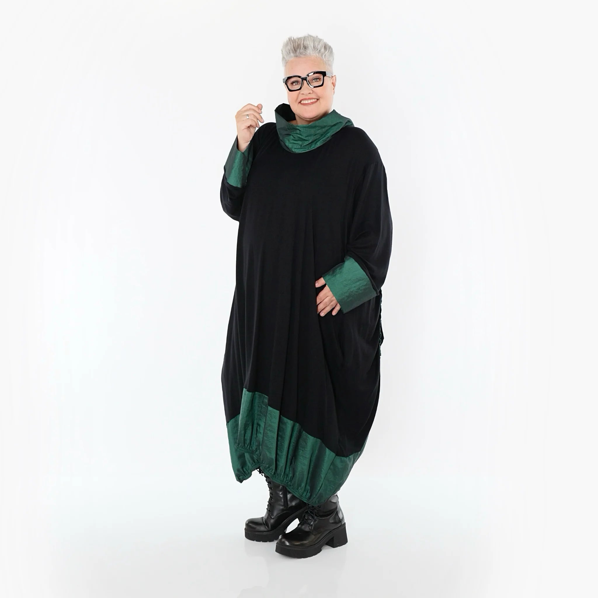  Ballonkleid von AKH Premium aus Viskose, P107156, Schwarz/Smaragd, Ausgefallen, Zeitlos