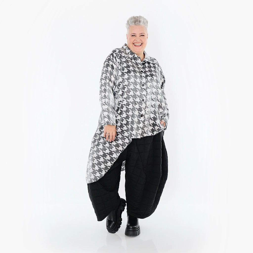  AKH Premium Bluse in Vokuhila-Form, aus Viskose, P107149, Weiß/Grau, Hahnentritt, Schick