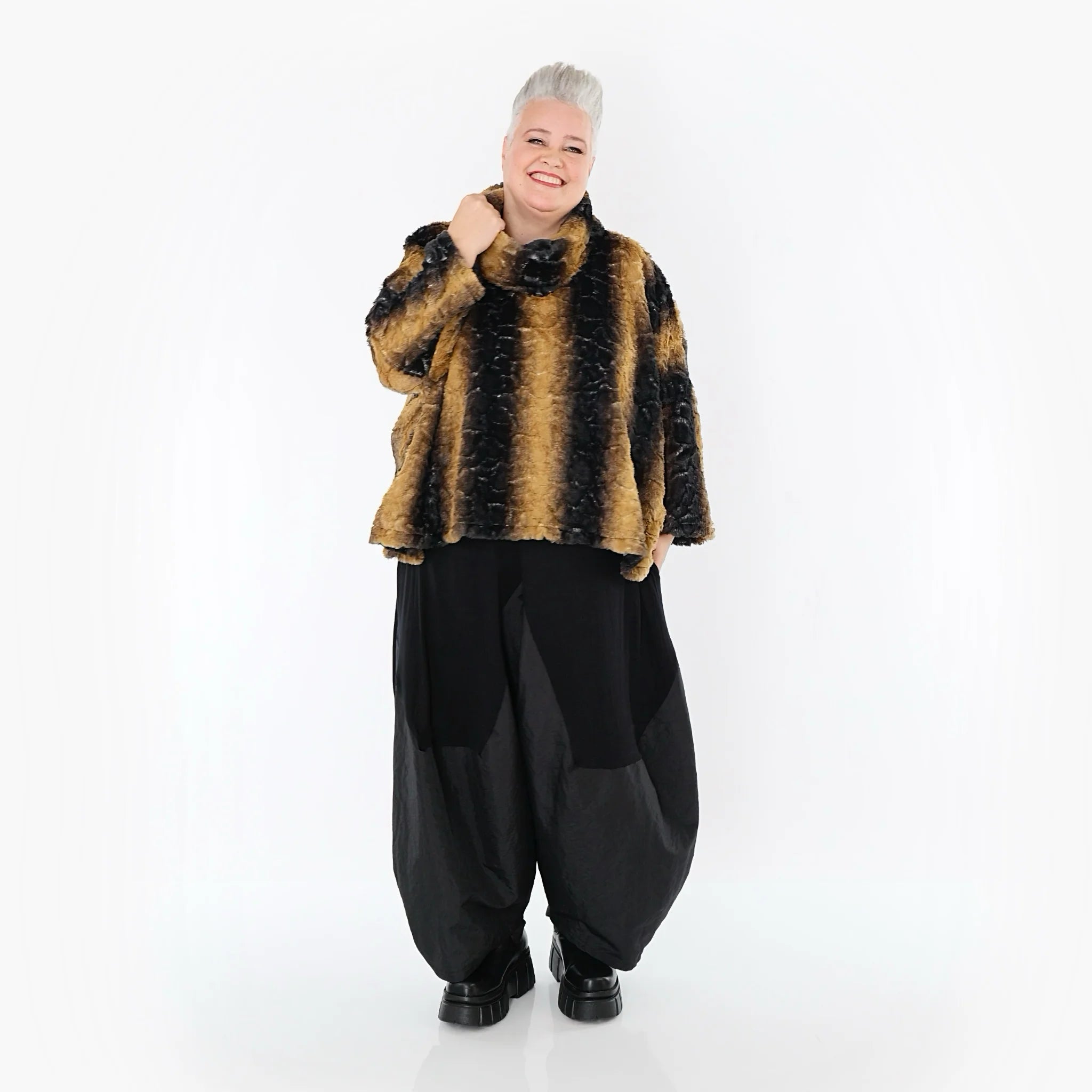  AKH Fashion Bigshirt in kastiger Form, aus Polyester, 1565.03019, Schwarz/Senf, Schick