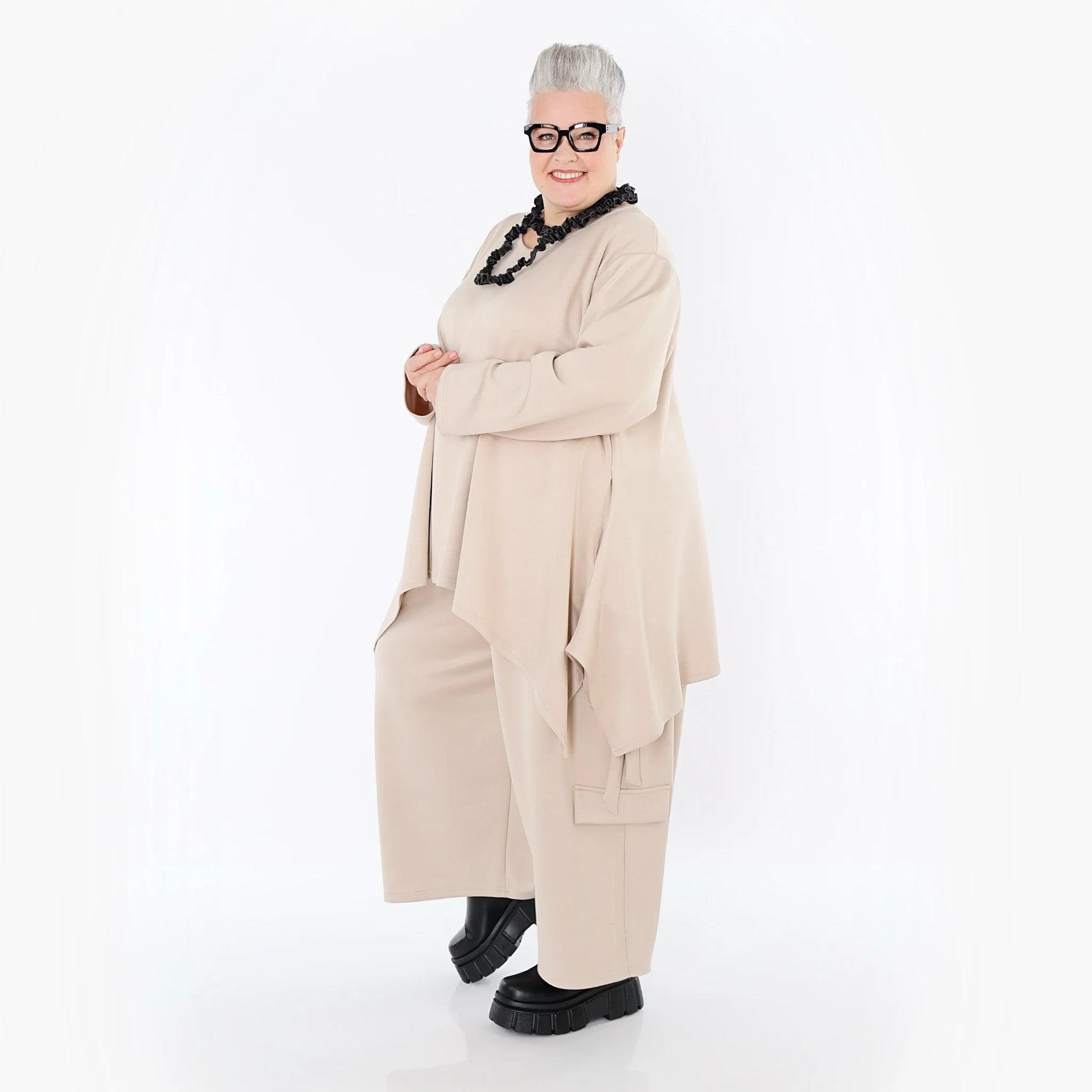  A-Form Bigshirt von AKH Fashion aus Viskose, 1566.06809, Beige, Ausgefallen, Zeitlos, Schick