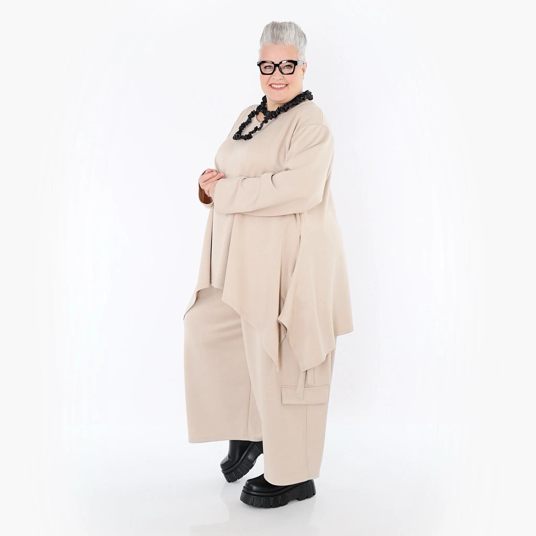  A-Form Bigshirt von AKH Fashion aus Viskose, 1566.06809, Beige, Ausgefallen, Zeitlos, Schick