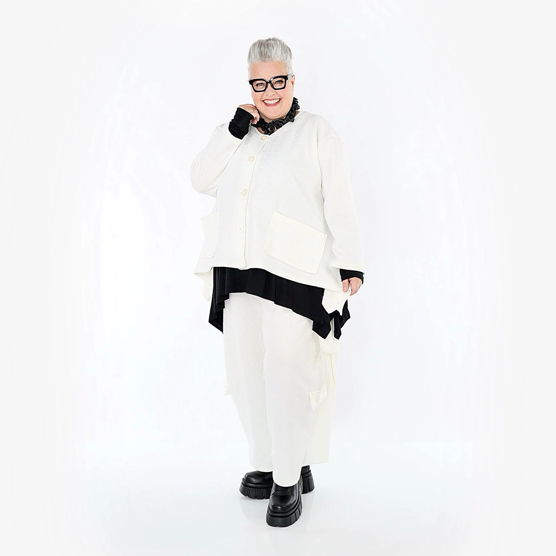  A-Form Jacke von AKH Fashion aus Baumwolle, 1567.00118, Weiß, ZickZack, Ausgefallen