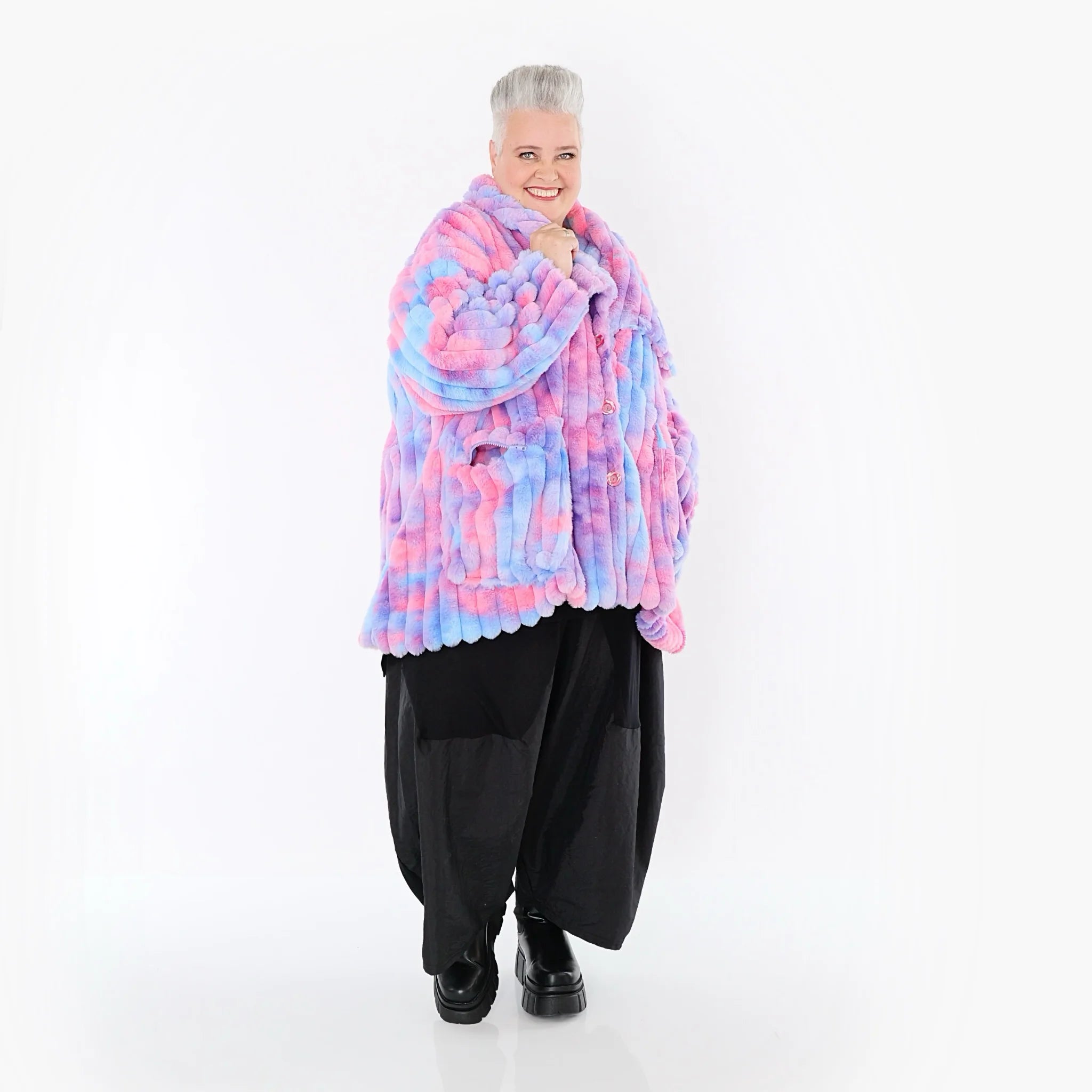  A-Form Jacke von AKH Fashion aus Polyester, 1568.06749, Mehrfarbig, Blockstreifen, Schick