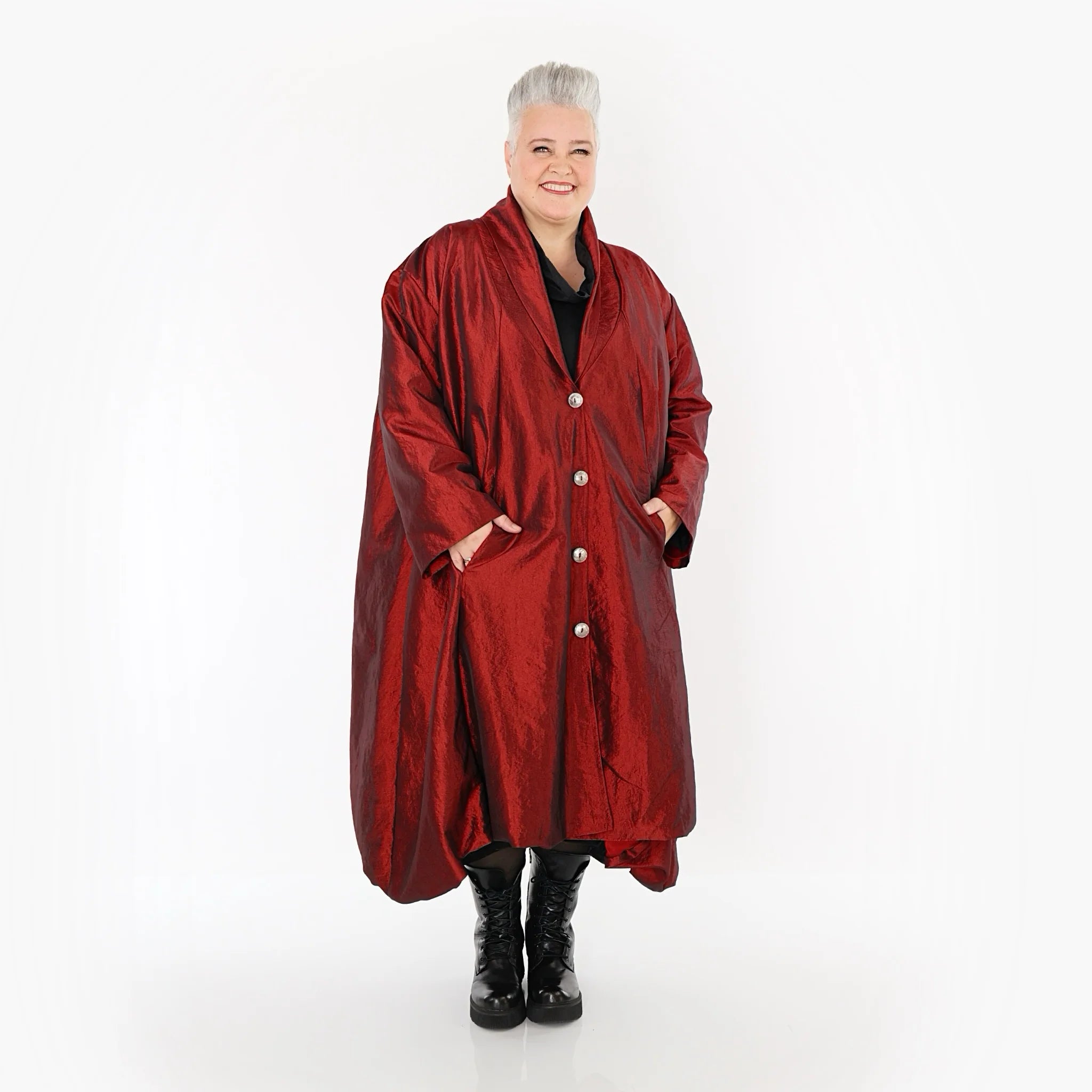  A-Form Mantel von AKH Premium aus Viskose, P106167, Dunkelrot, Ausgefallen, Zeitlos