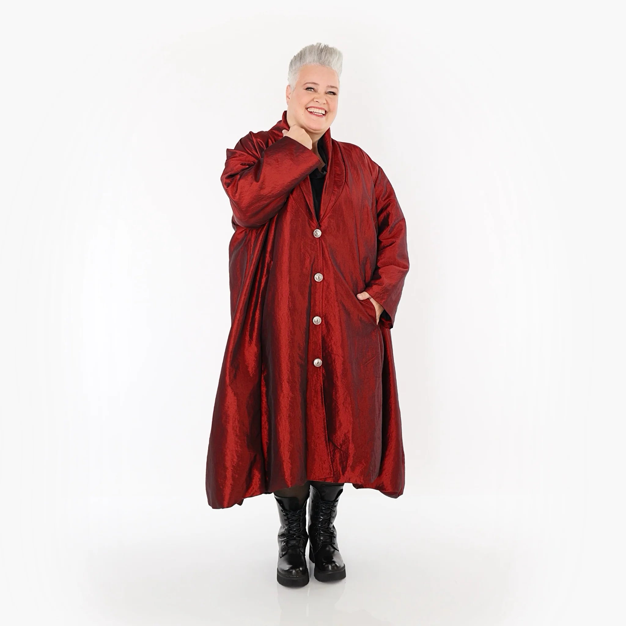  A-Form Mantel von AKH Premium aus Viskose, P106167, Dunkelrot, Ausgefallen, Zeitlos