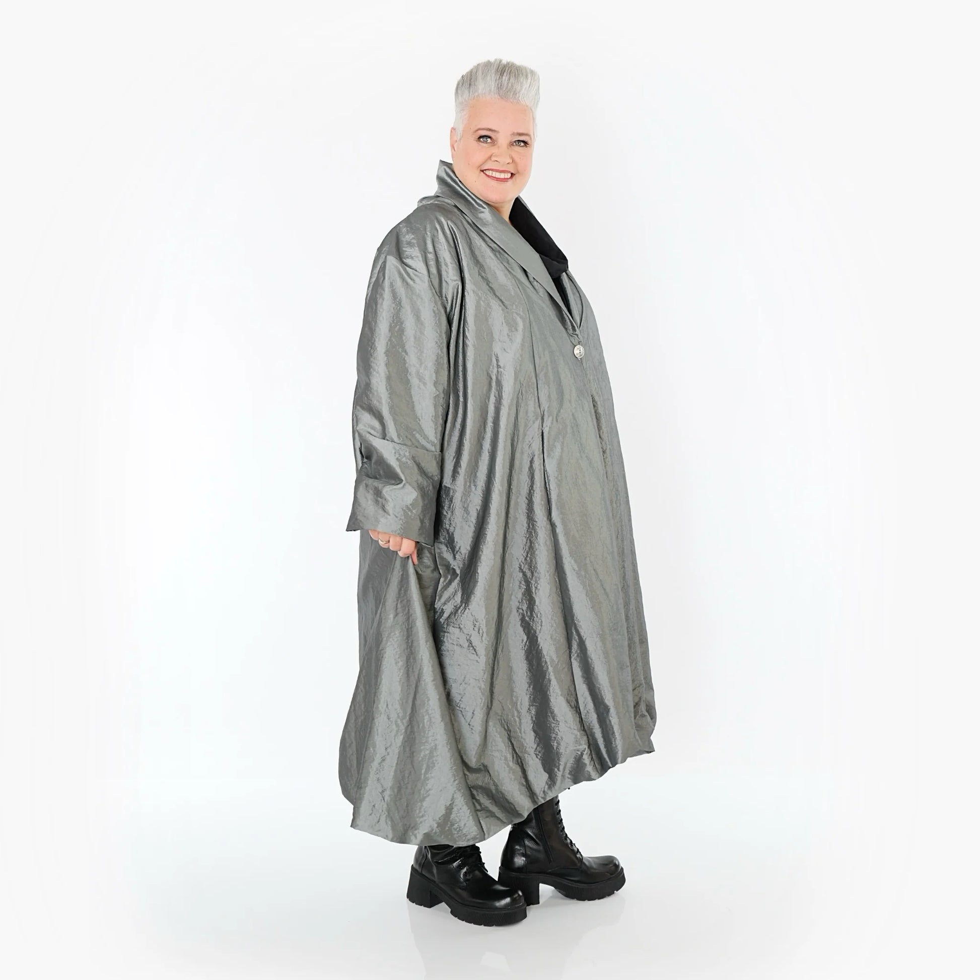  A-Form Mantel von AKH Premium aus Viskose, P106167, Grau, Ausgefallen, Zeitlos, Schick