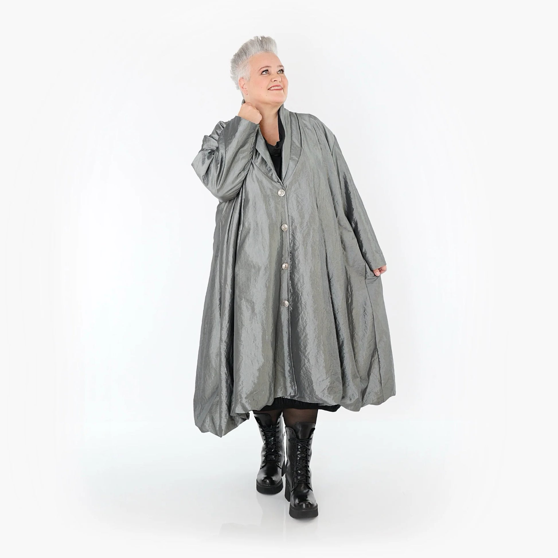  A-Form Mantel von AKH Premium aus Viskose, P106167, Grau, Ausgefallen, Zeitlos, Schick