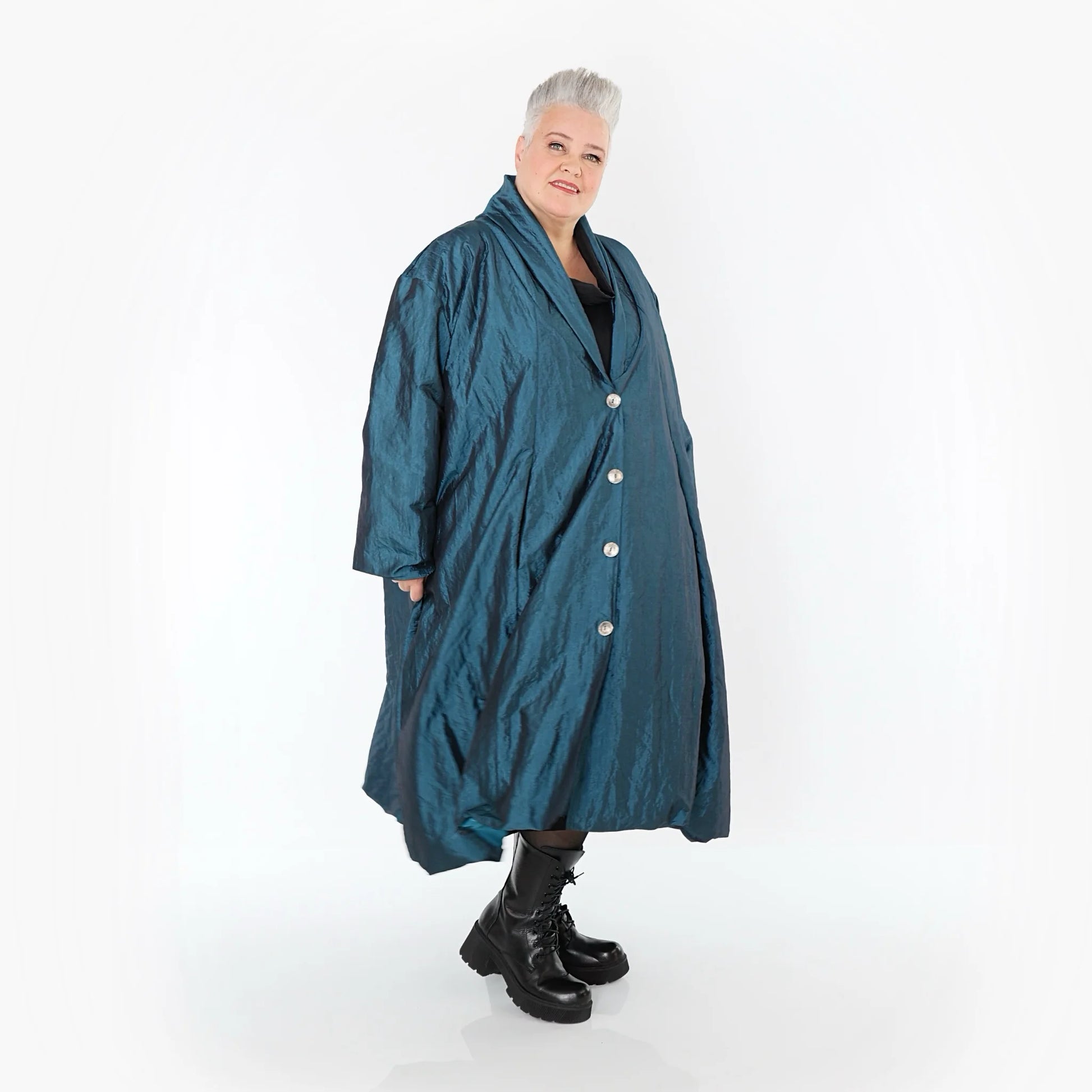  A-Form Mantel von AKH Premium aus Viskose, P106167, Petrol, Ausgefallen, Zeitlos, Schick