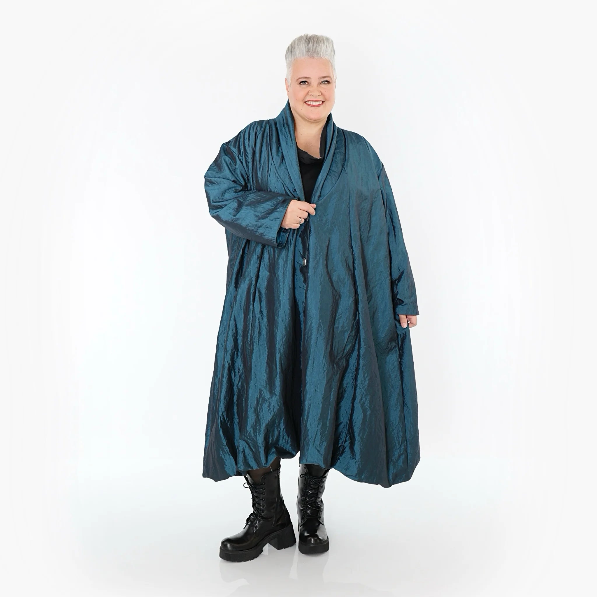  A-Form Mantel von AKH Premium aus Viskose, P106167, Petrol, Ausgefallen, Zeitlos, Schick