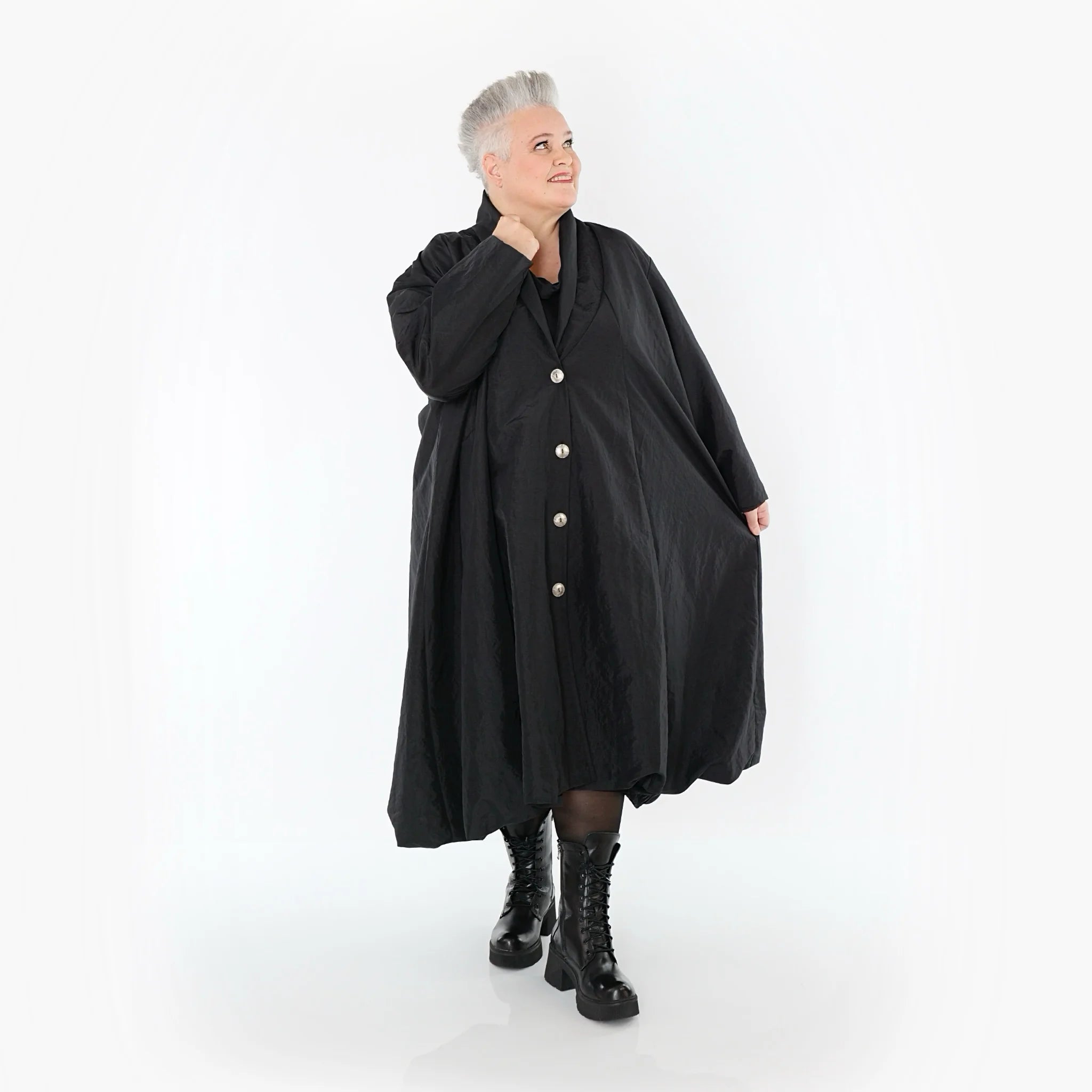  A-Form Mantel von AKH Premium aus Viskose, P106167, Schwarz, Ausgefallen, Zeitlos, Schick