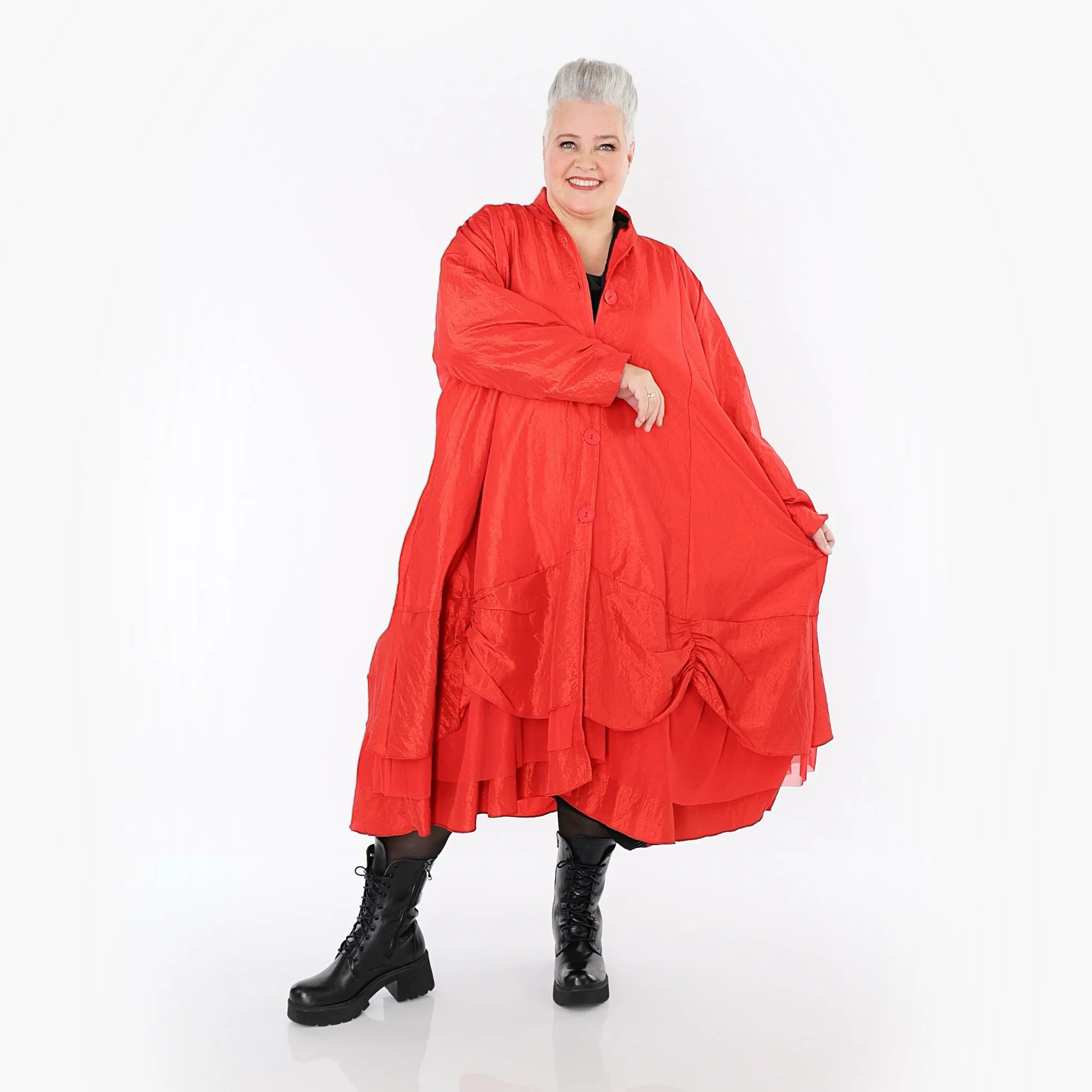  A-Form Mantel von AKH Premium aus Viskose, P106959, Rot, Ausgefallen, Zeitlos, Schick