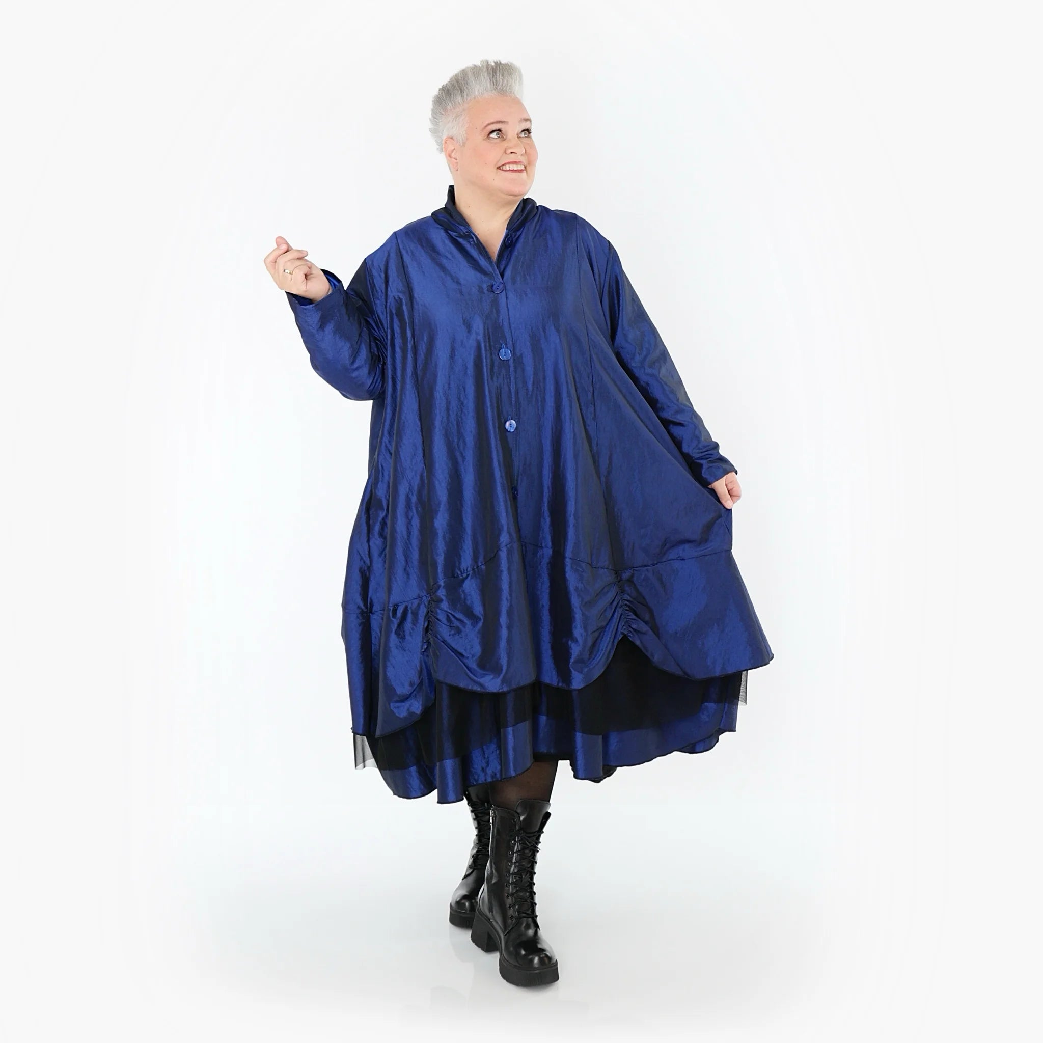  A-Form Mantel von AKH Premium aus Viskose, P106959, Royalblau, Ausgefallen, Zeitlos