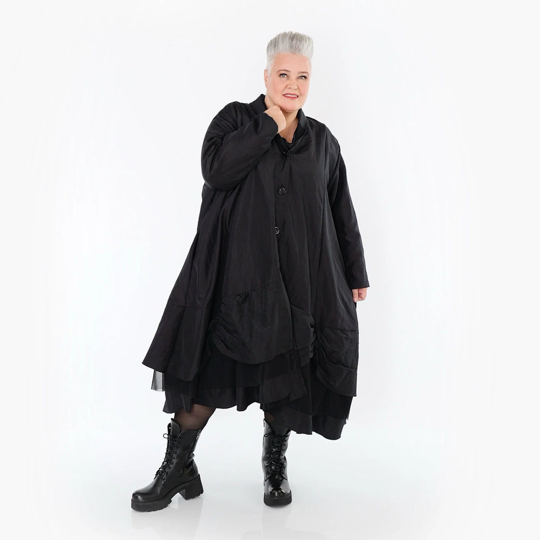  A-Form Mantel von AKH Premium aus Viskose, P106959, Schwarz, Ausgefallen, Zeitlos, Schick