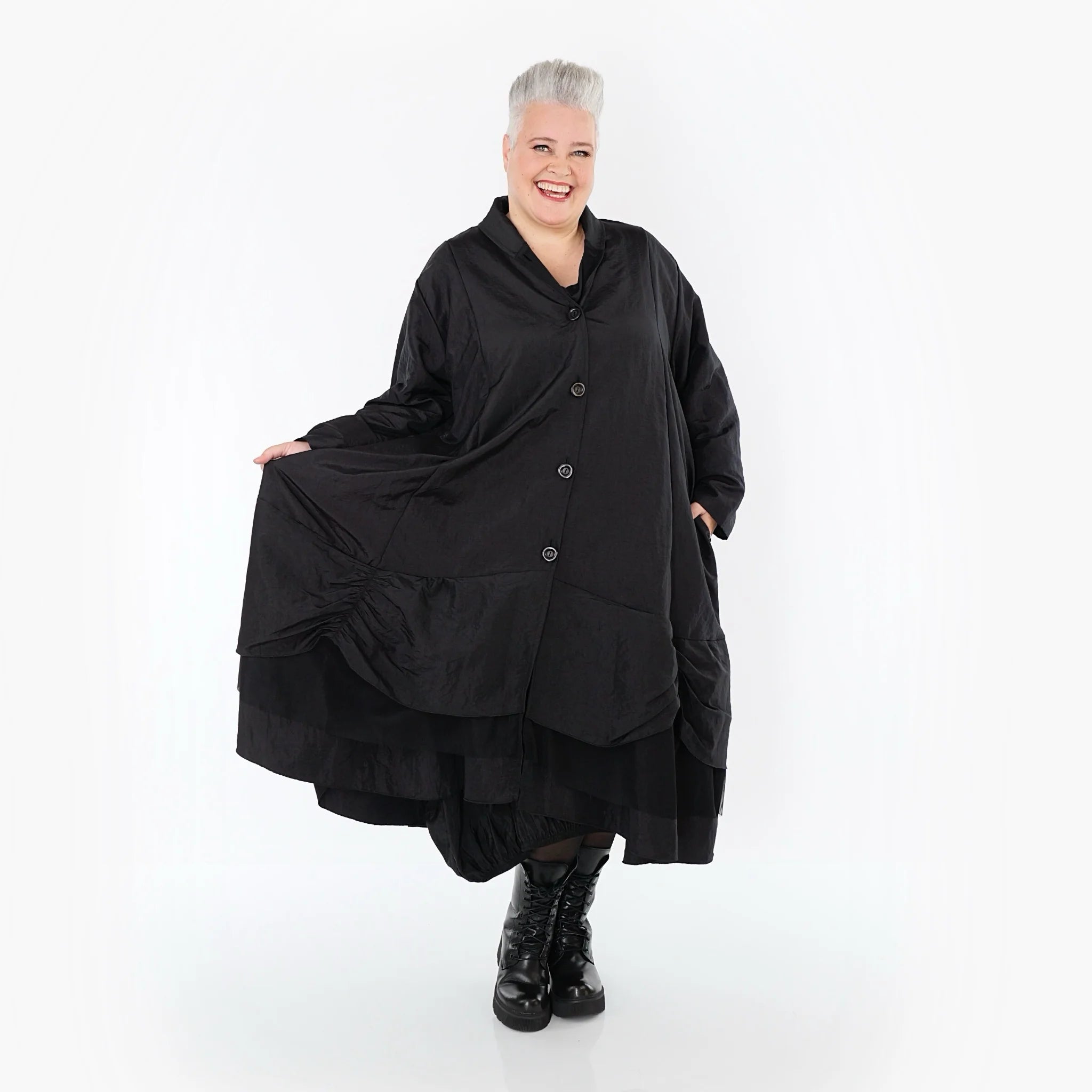  A-Form Mantel von AKH Premium aus Viskose, P106959, Schwarz, Ausgefallen, Zeitlos, Schick